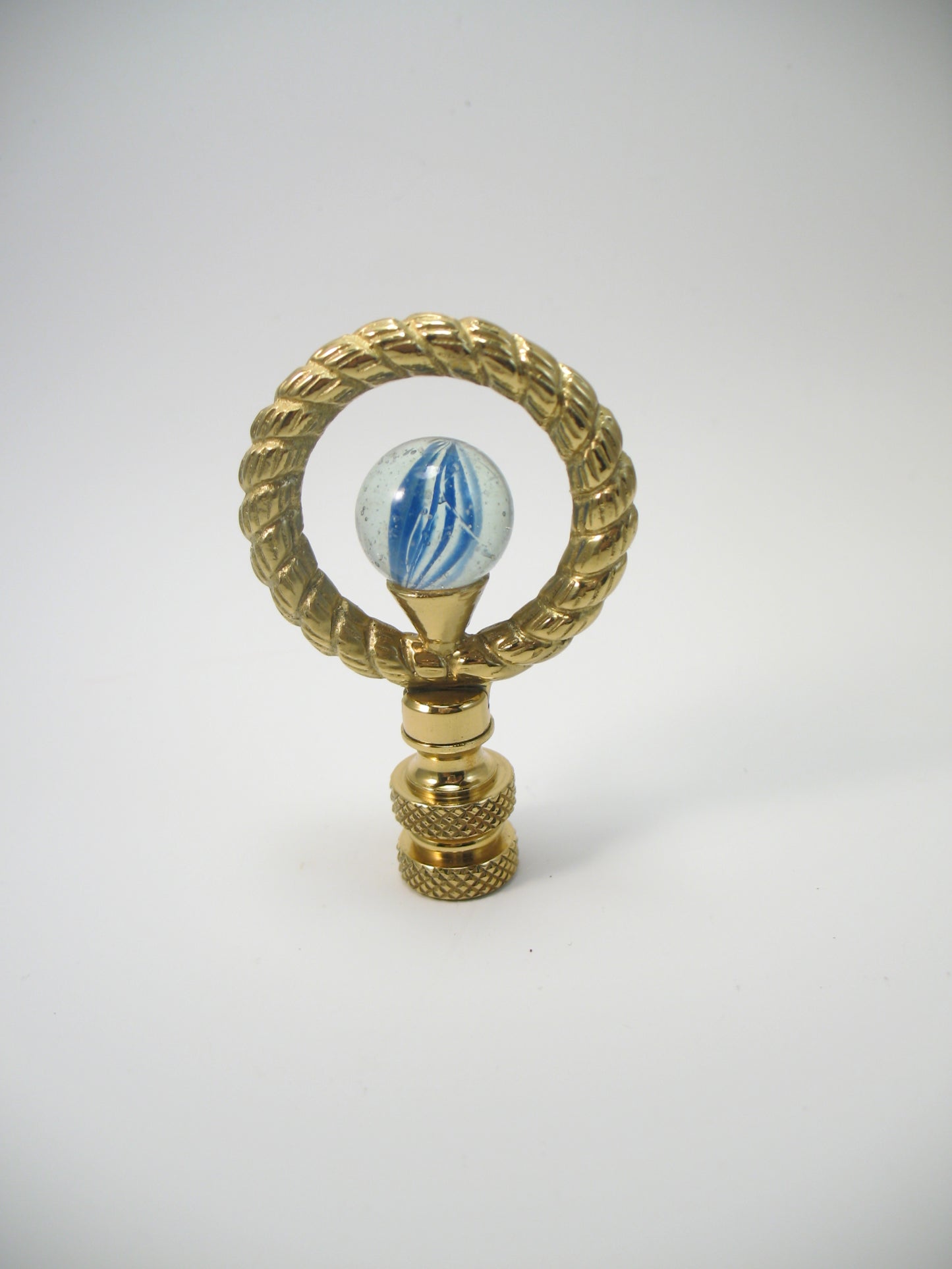 Lamp Finial Brass Ring With Cobalt Glass Ball