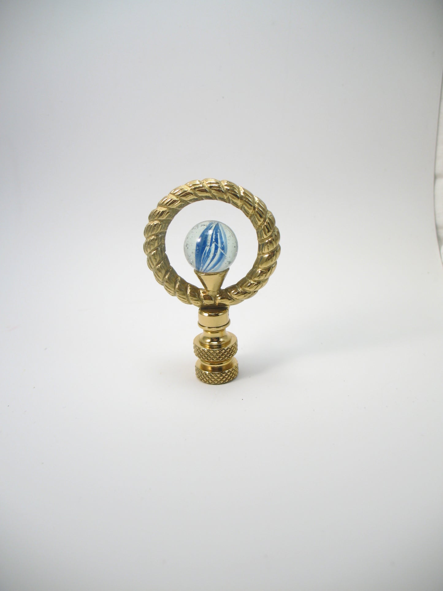 Lamp Finial Brass Ring With Cobalt Glass Ball