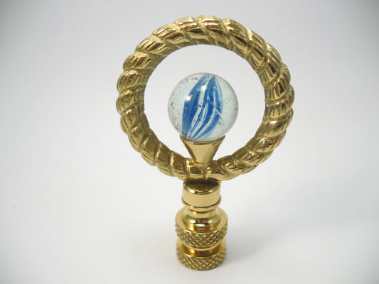 Lamp Finial Brass Ring With Cobalt Glass Ball