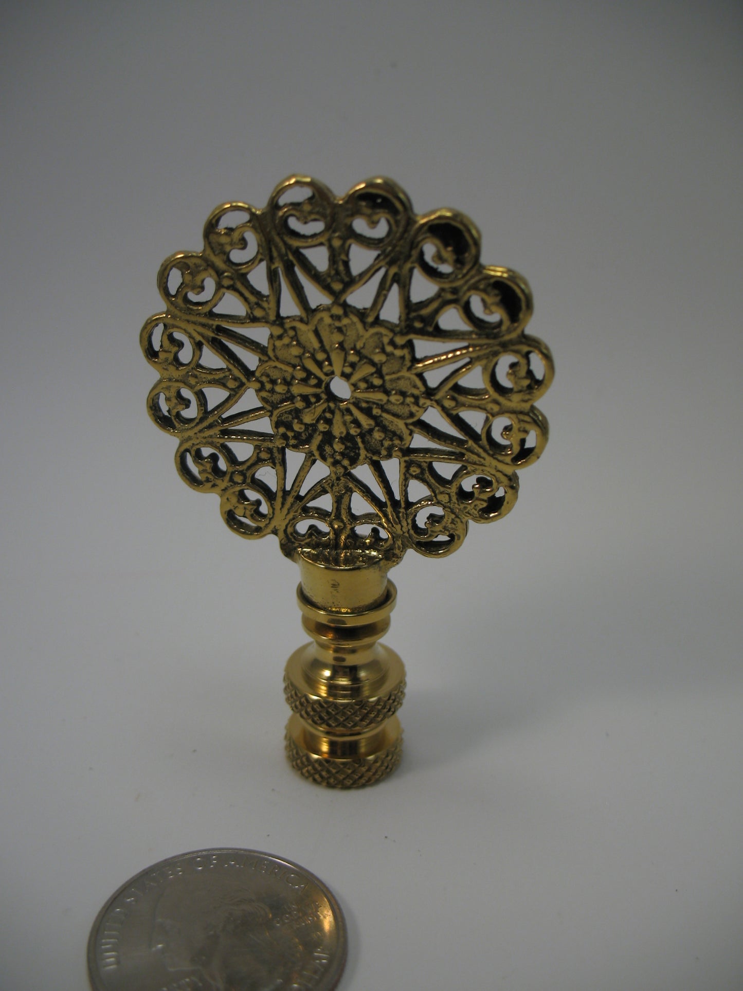 Lamp Finial Round Polished Brass Filigree