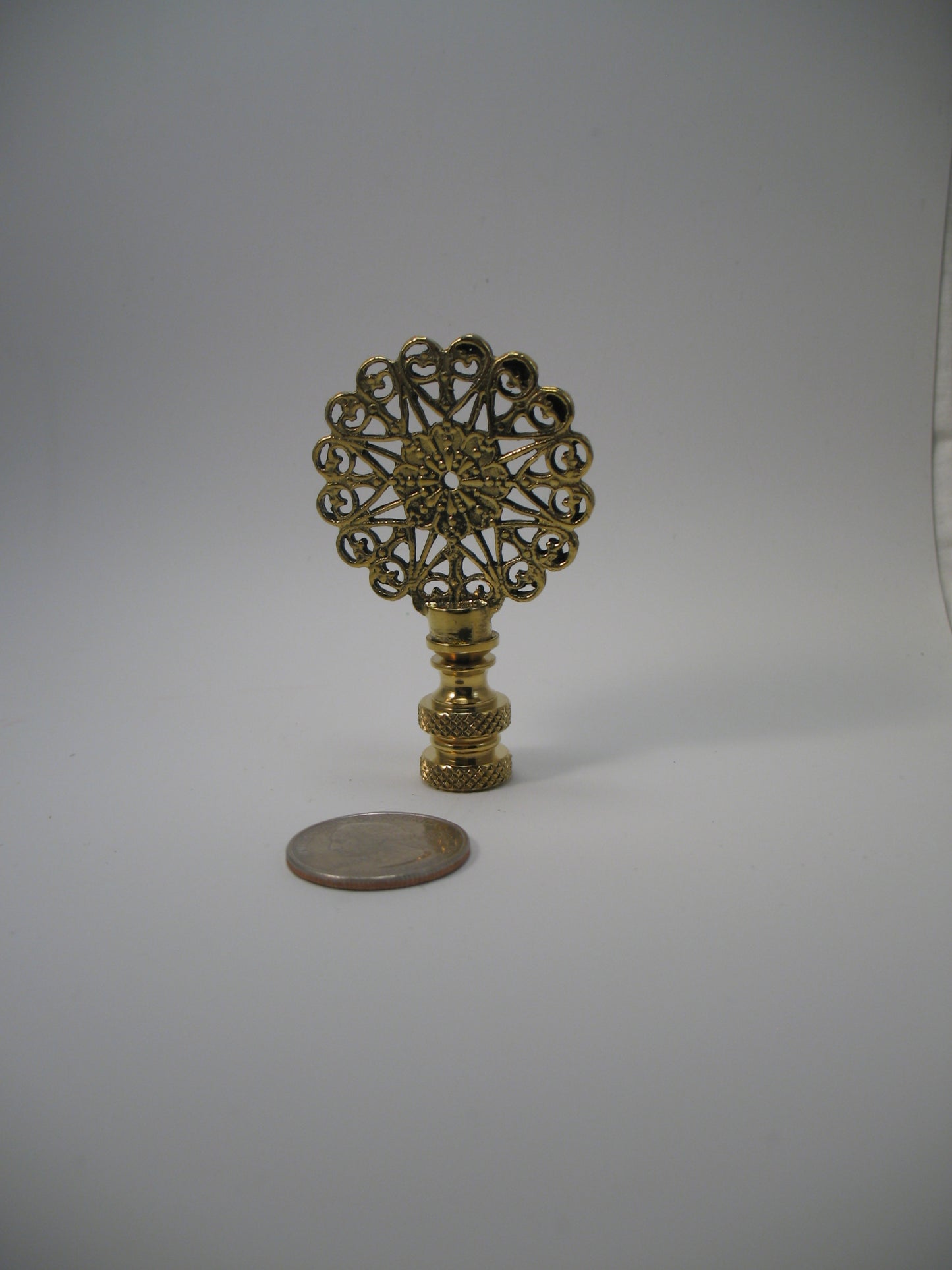 Lamp Finial Round Polished Brass Filigree