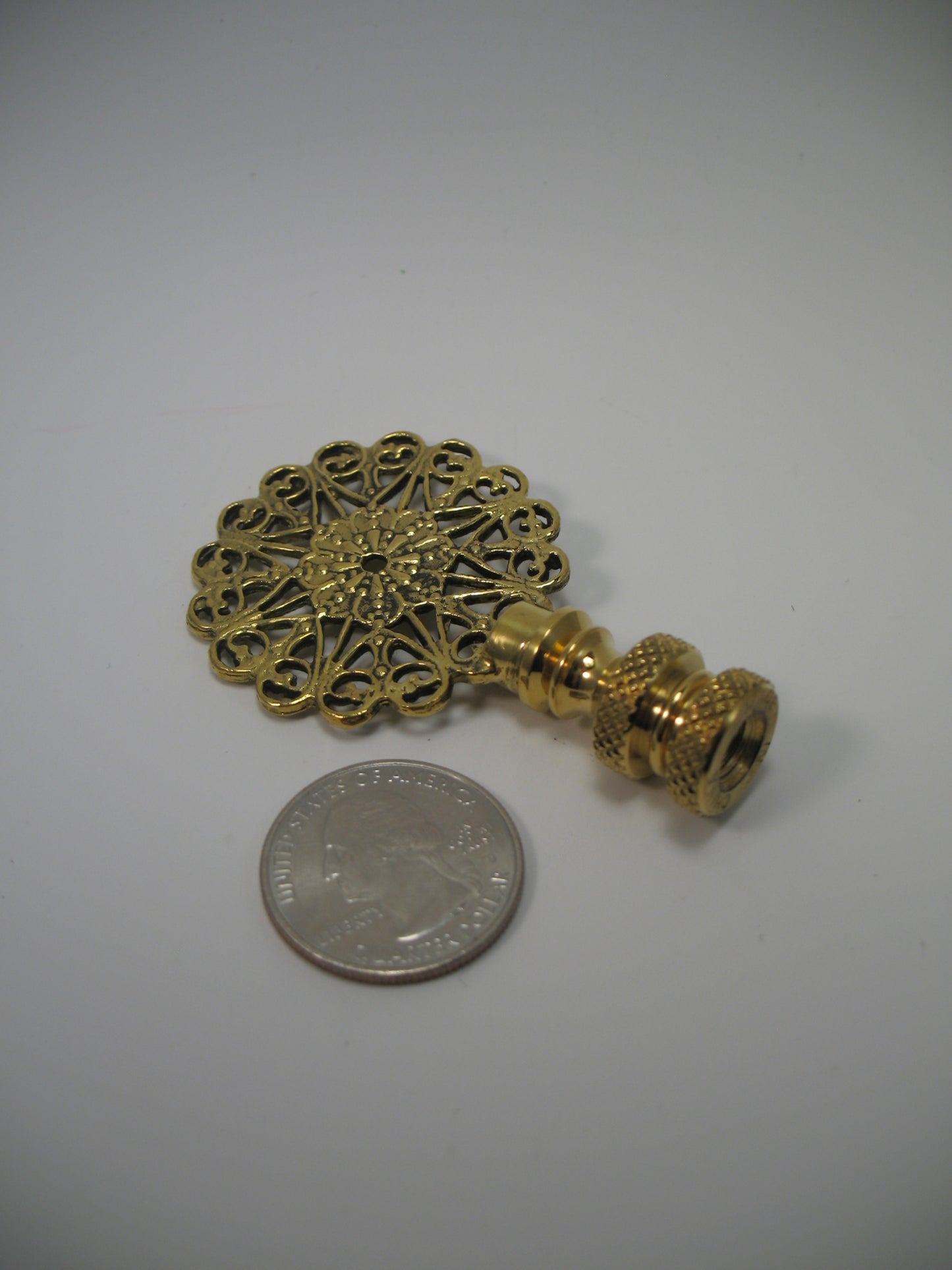 Lamp Finial Round Polished Brass Filigree