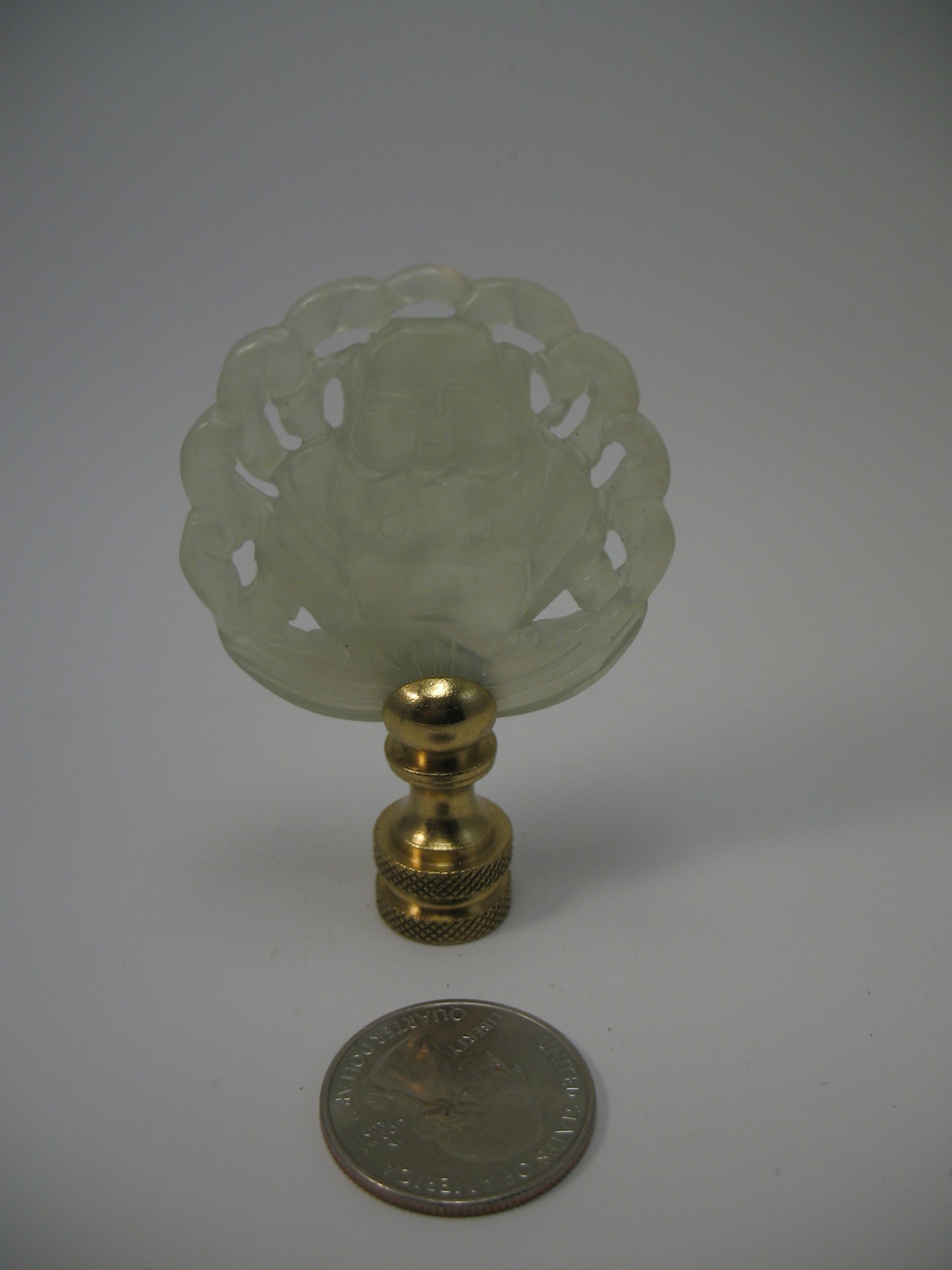 Lamp Finial Light Green Carved Jade Like Stone Disk