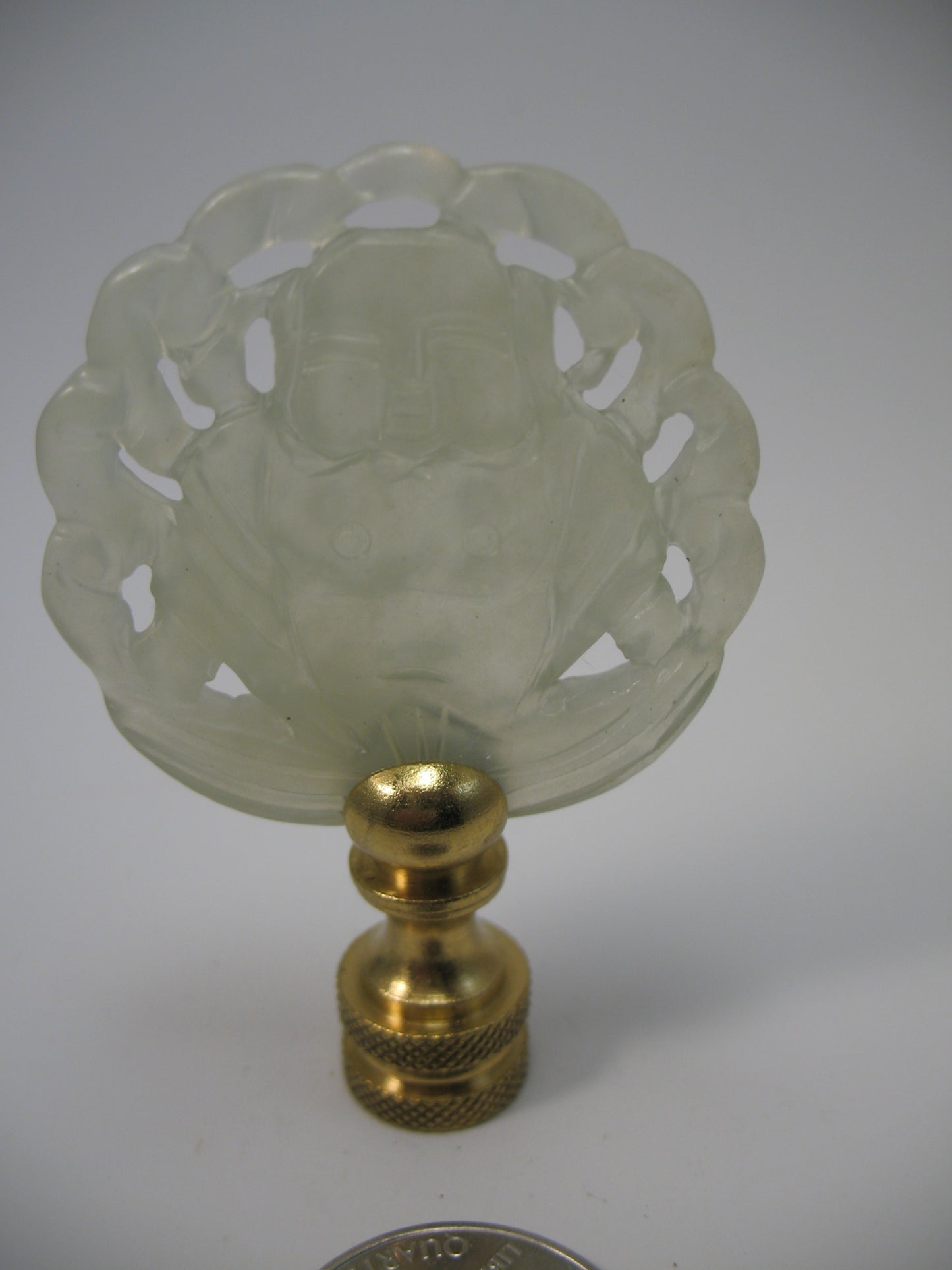 Lamp Finial Light Green Carved Jade Like Stone Disk