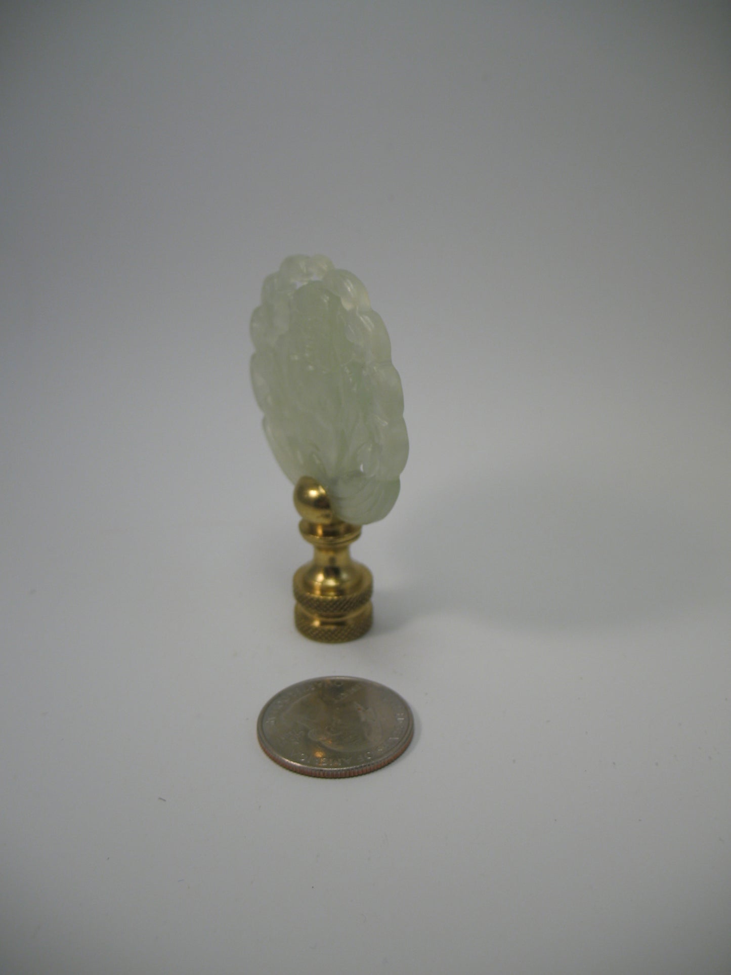 Lamp Finial Light Green Carved Jade Like Stone Disk