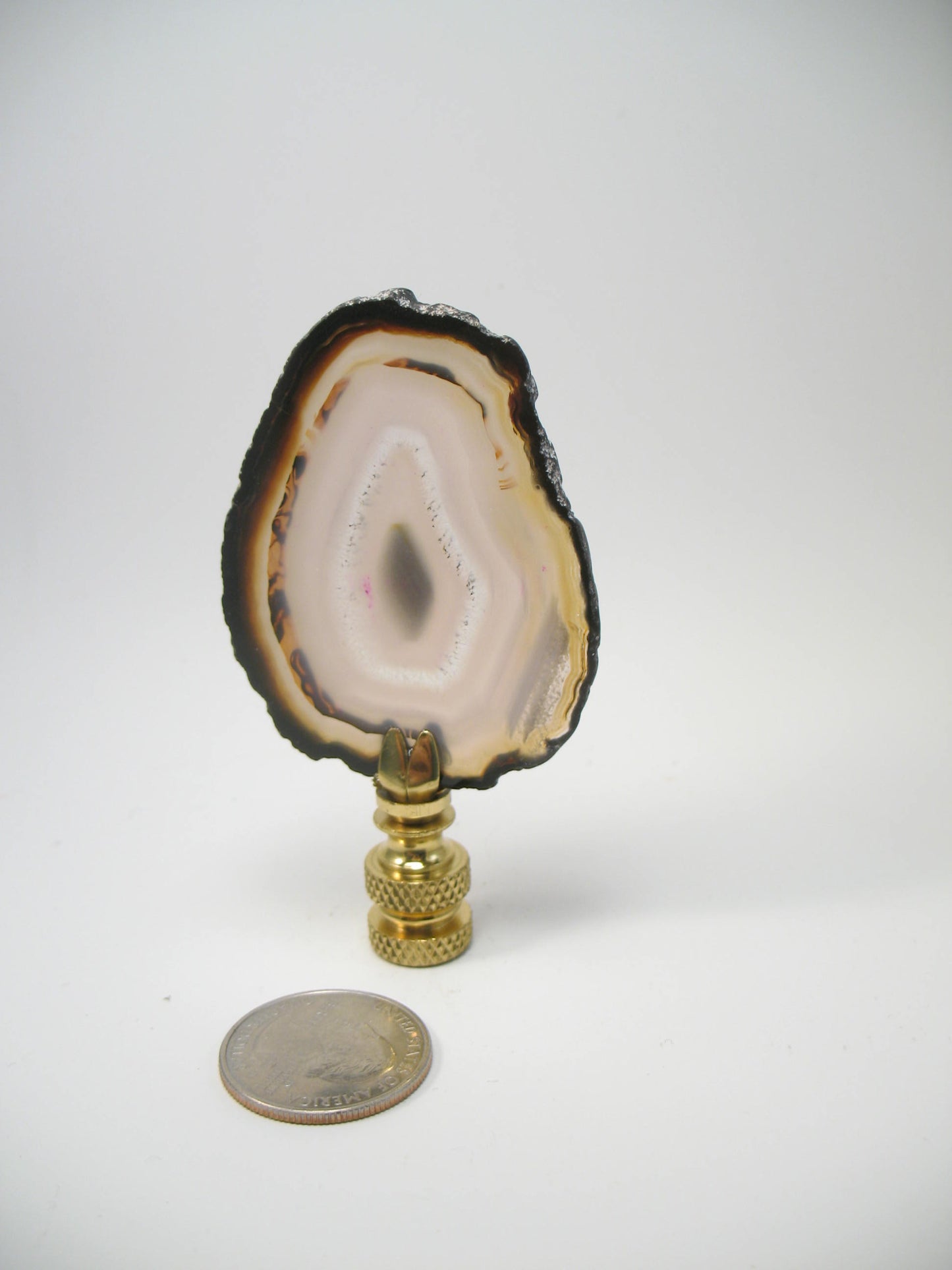 Lamp Finial Stone Geode Agate Brown and White #G43