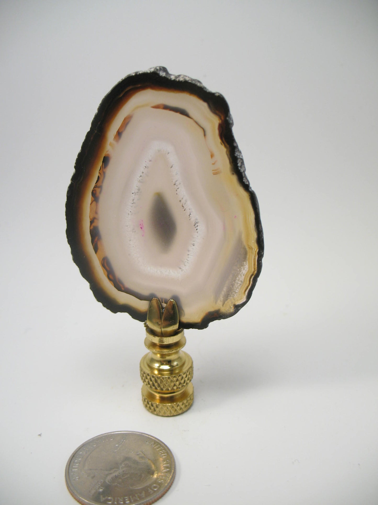 Lamp Finial Stone Geode Agate Brown and White #G43