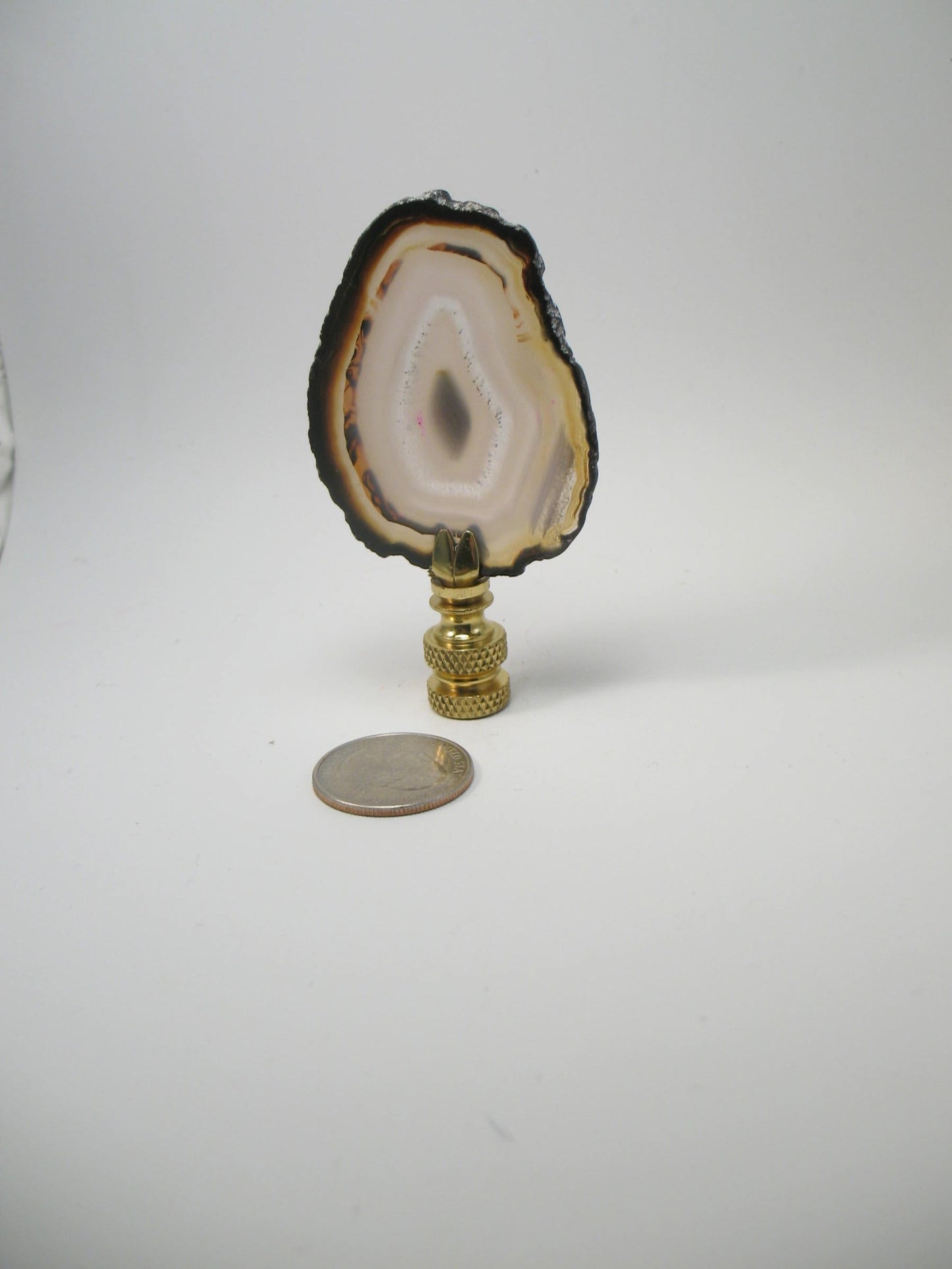 Lamp Finial Stone Geode Agate Brown and White #G43