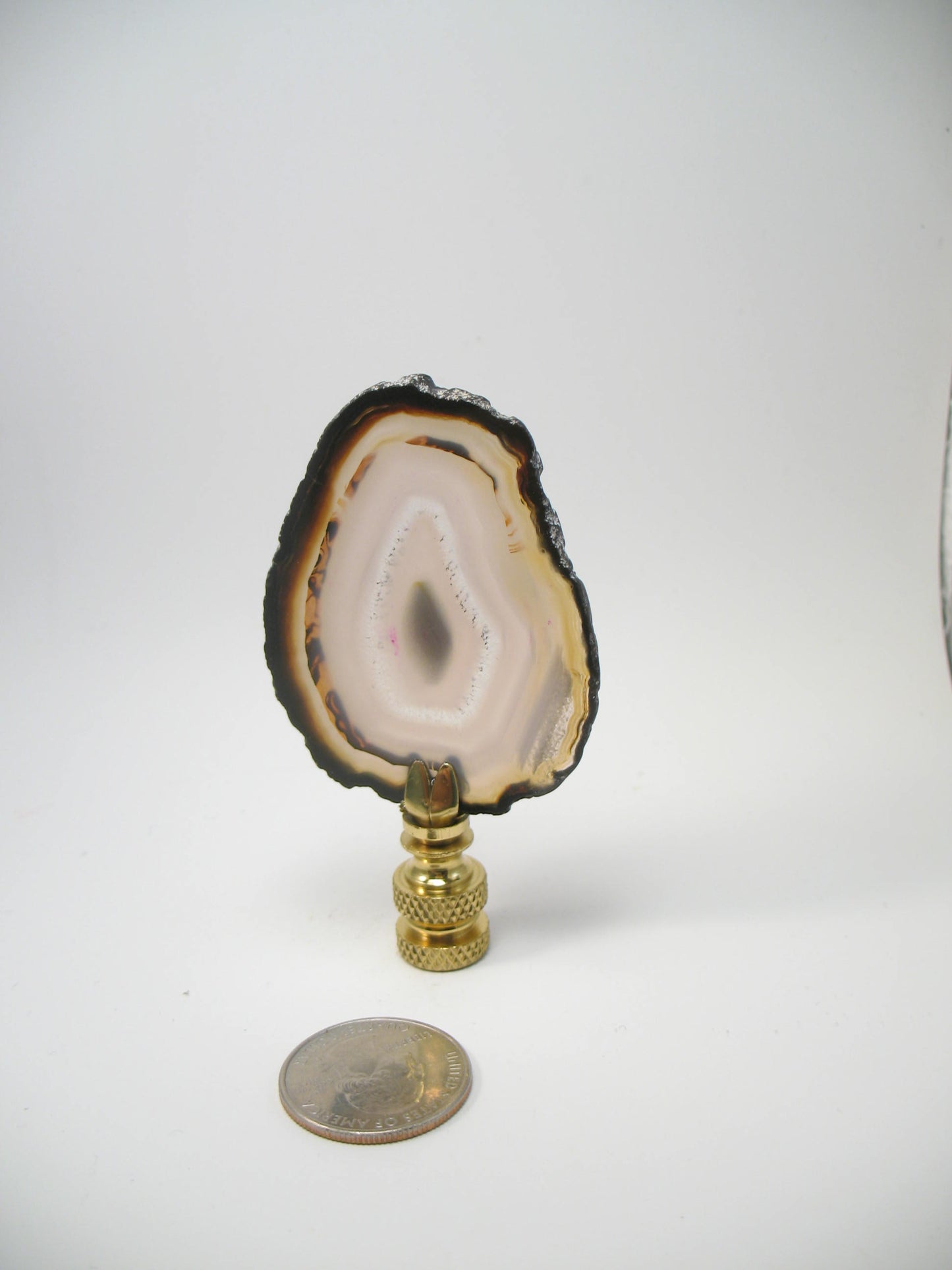 Lamp Finial Stone Geode Agate Brown and White #G43