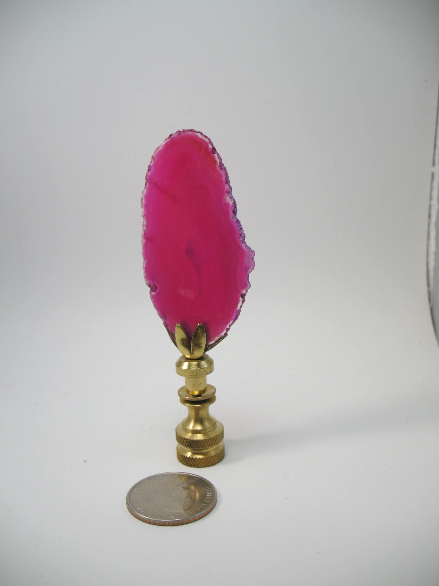 Lamp Finial Bright Pink Geode Agate Stone Brass Hardware #G41