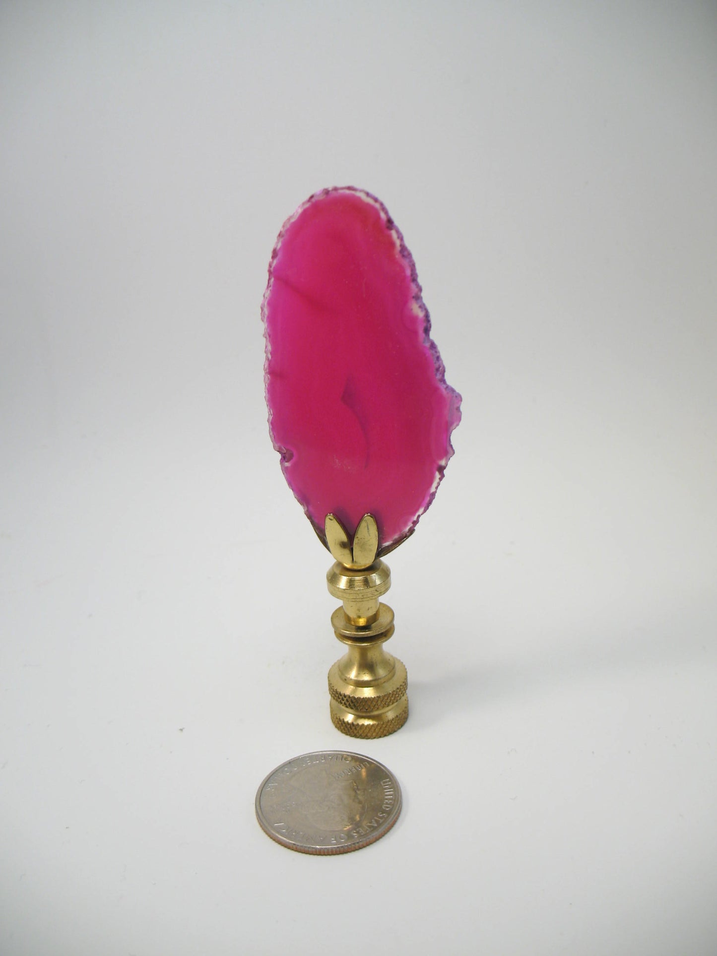 Lamp Finial Bright Pink Geode Agate Stone Brass Hardware #G41