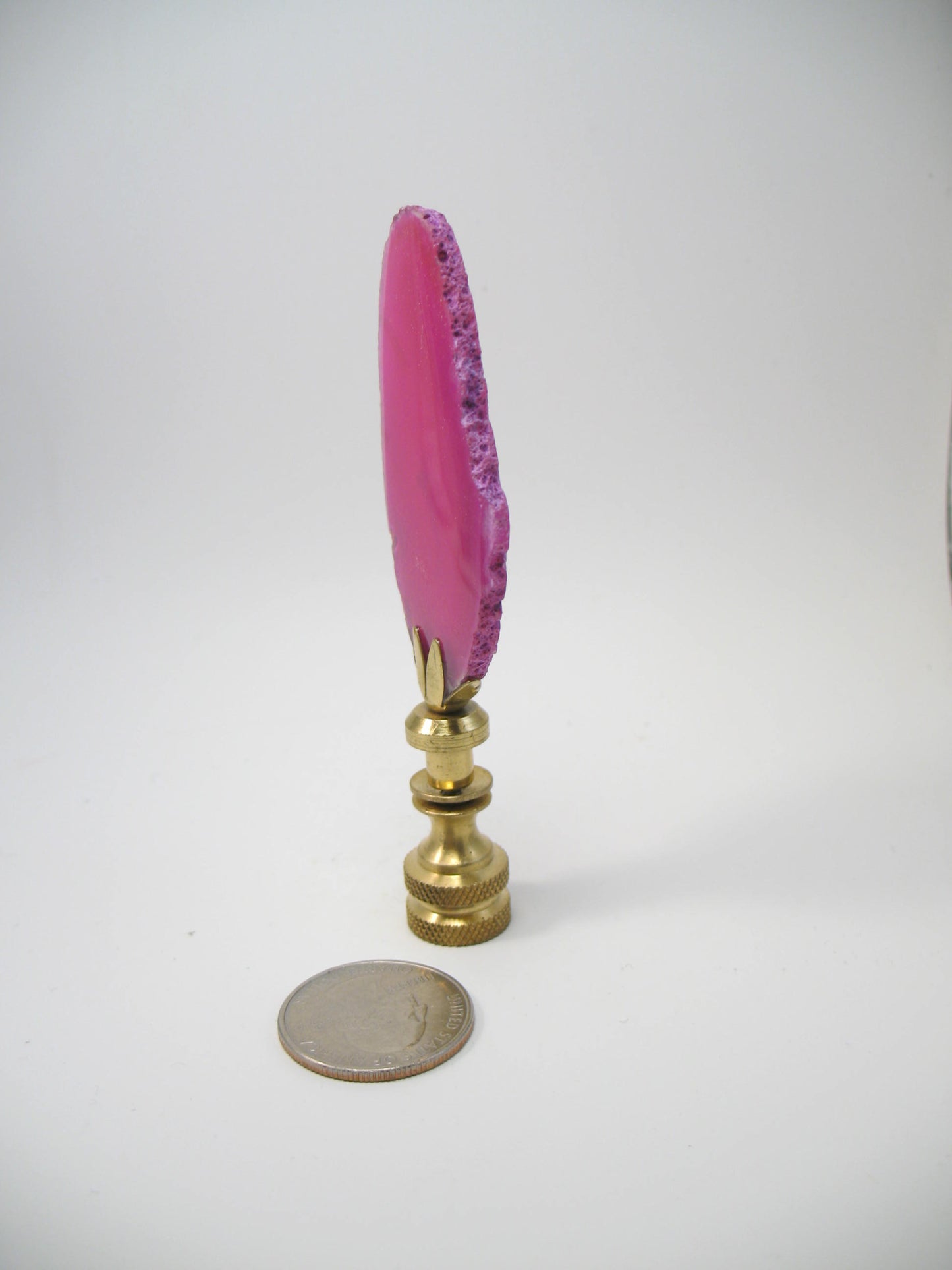 Lamp Finial Bright Pink Geode Agate Stone Brass Hardware #G41