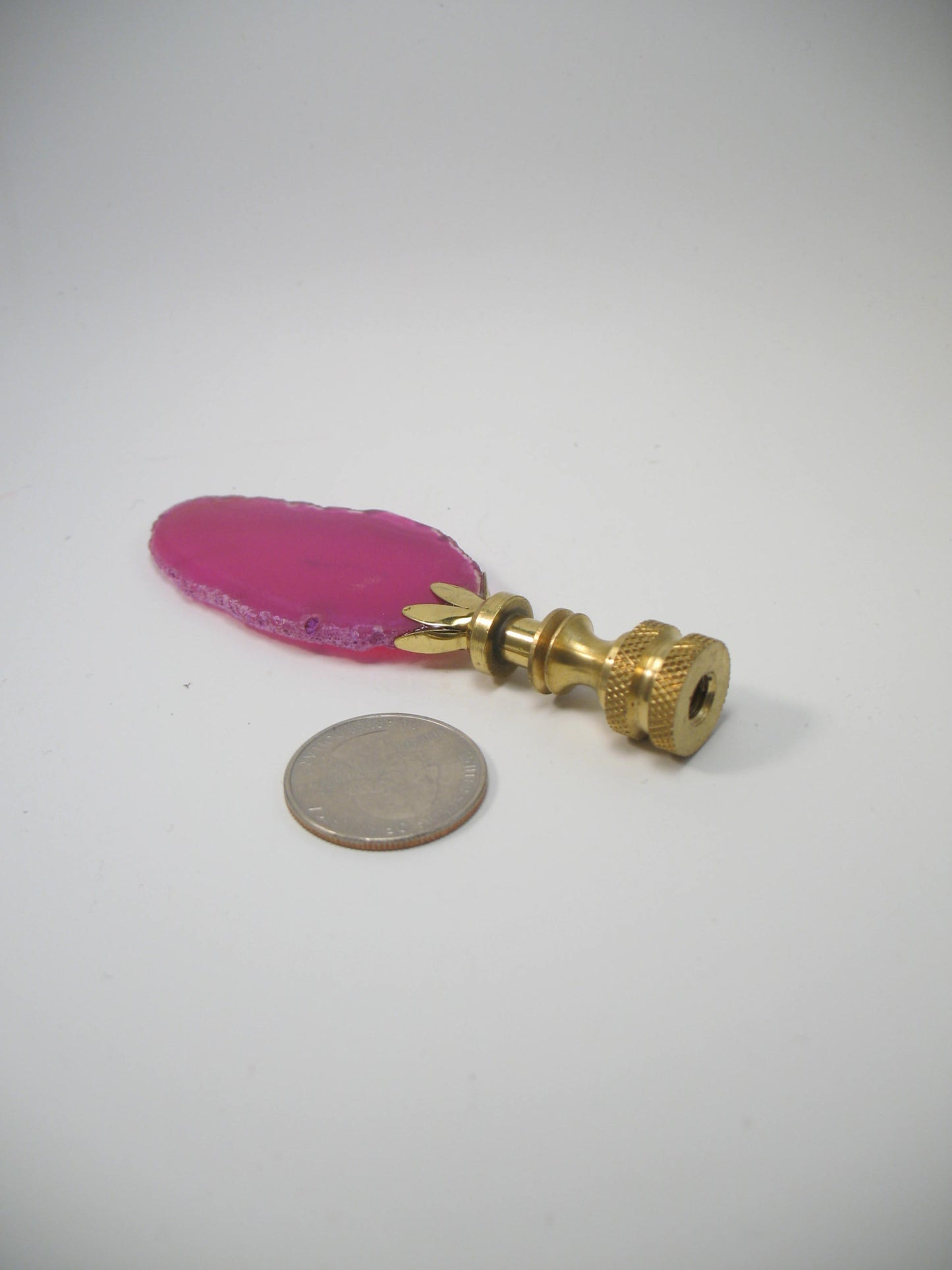 Lamp Finial Bright Pink Geode Agate Stone Brass Hardware #G41