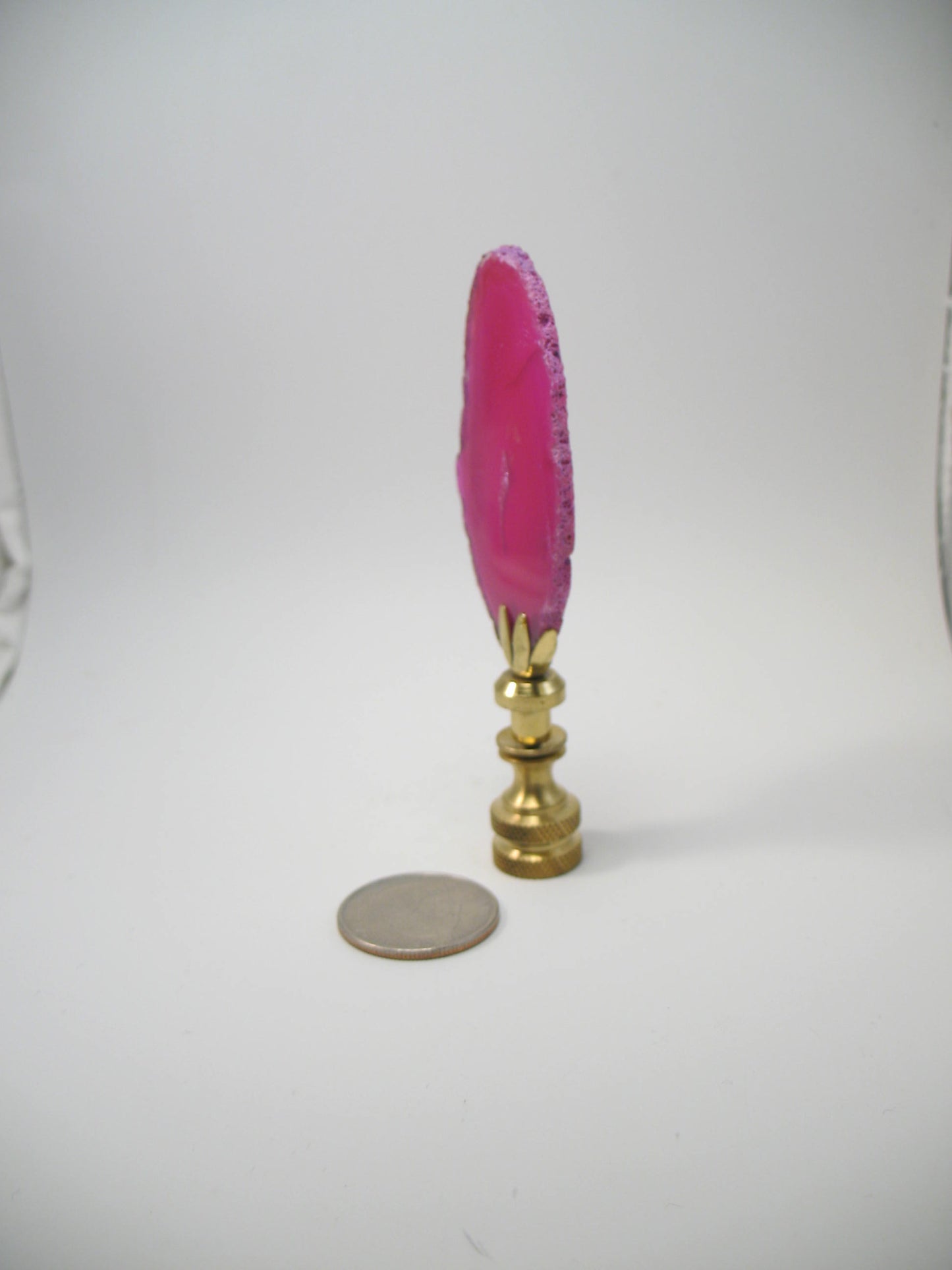 Lamp Finial Bright Pink Geode Agate Stone Brass Hardware #G41