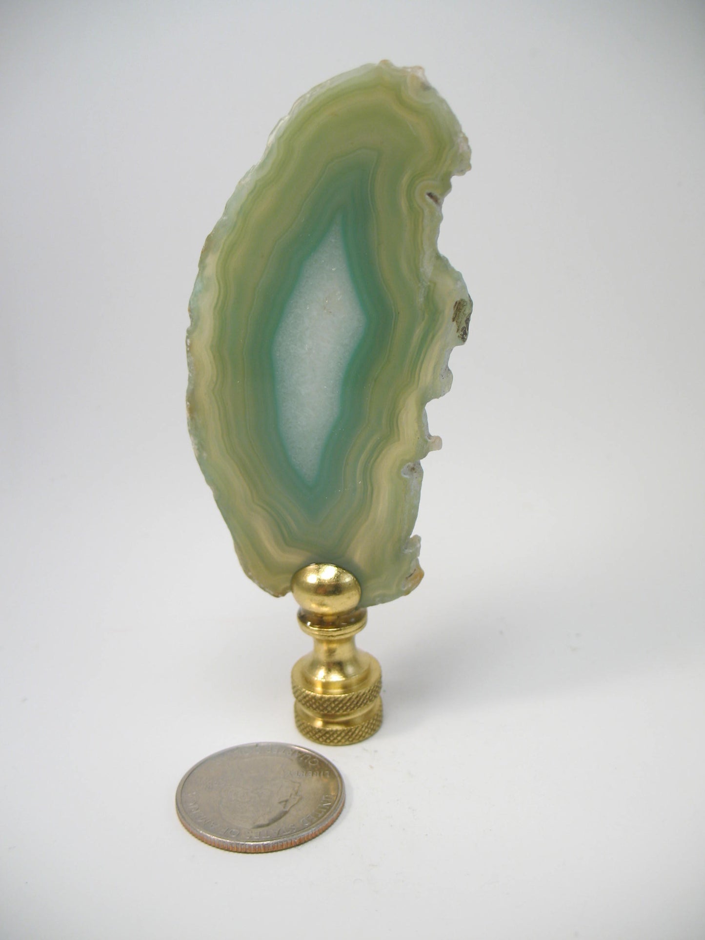 Lamp Finial Geode Agate Stone Slice Green #G42