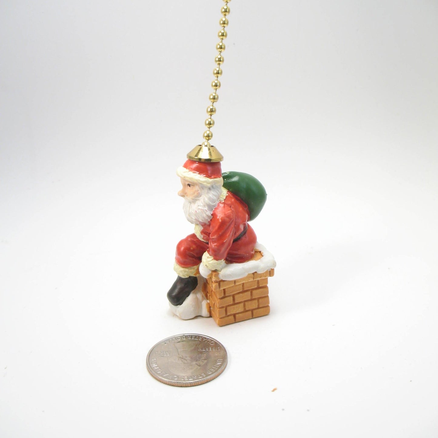 Fan Pull Small Resin Santa on the Chimney Brass Chain SFP23