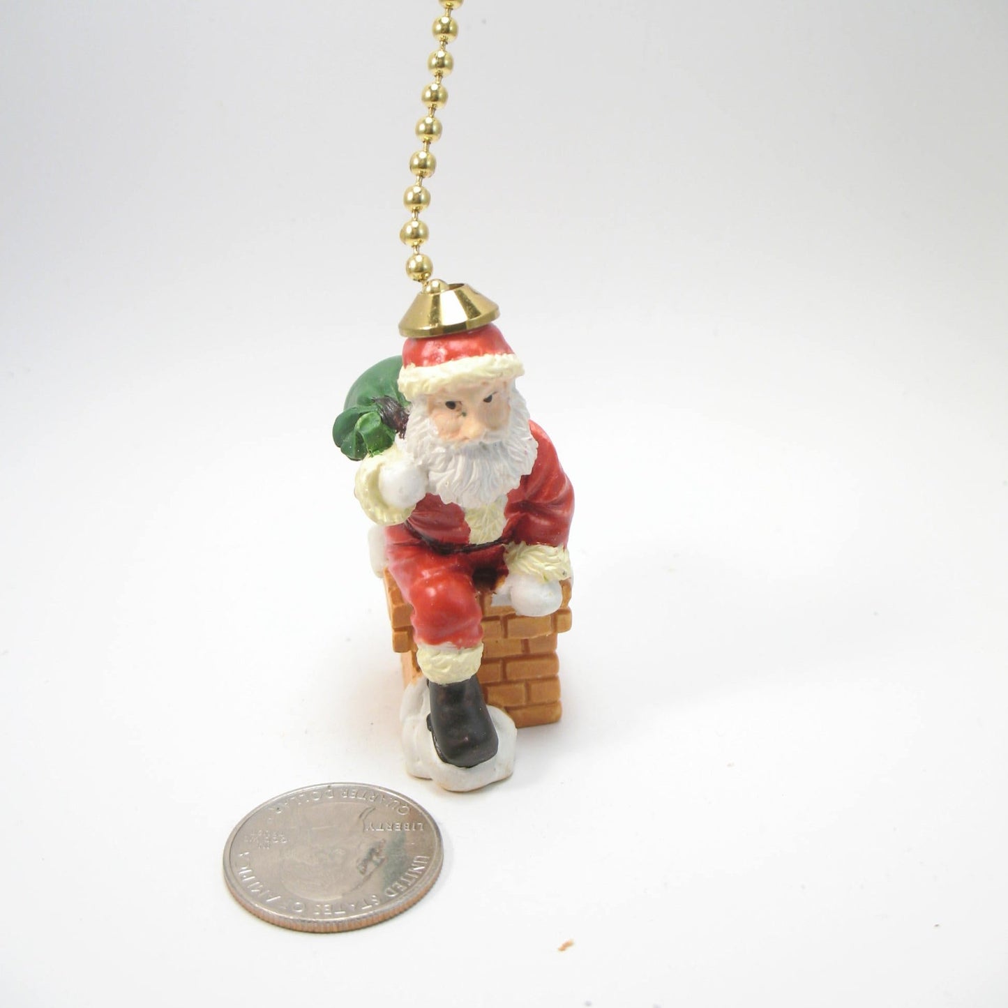 Fan Pull Small Resin Santa on the Chimney Brass Chain SFP23