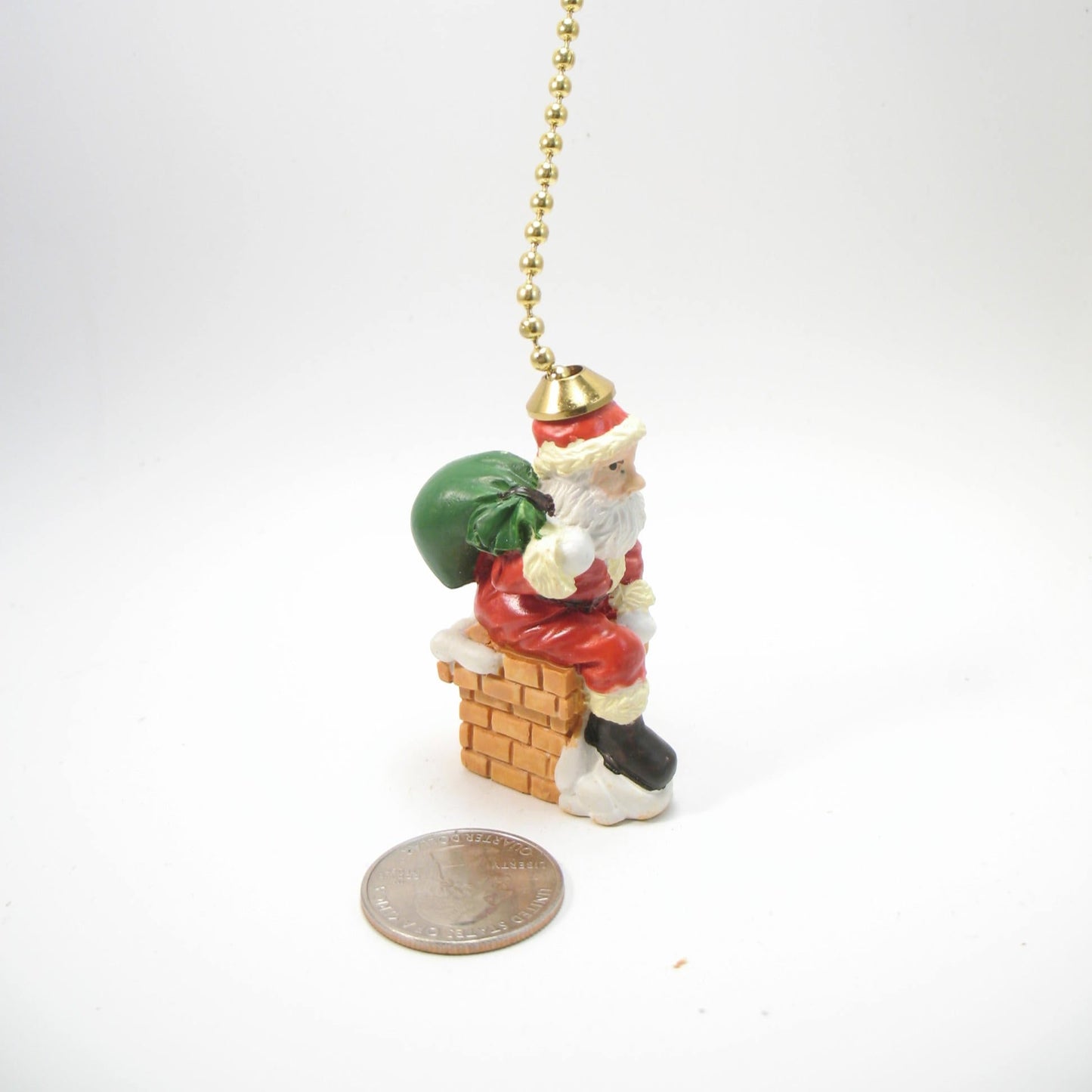 Fan Pull Small Resin Santa on the Chimney Brass Chain SFP23