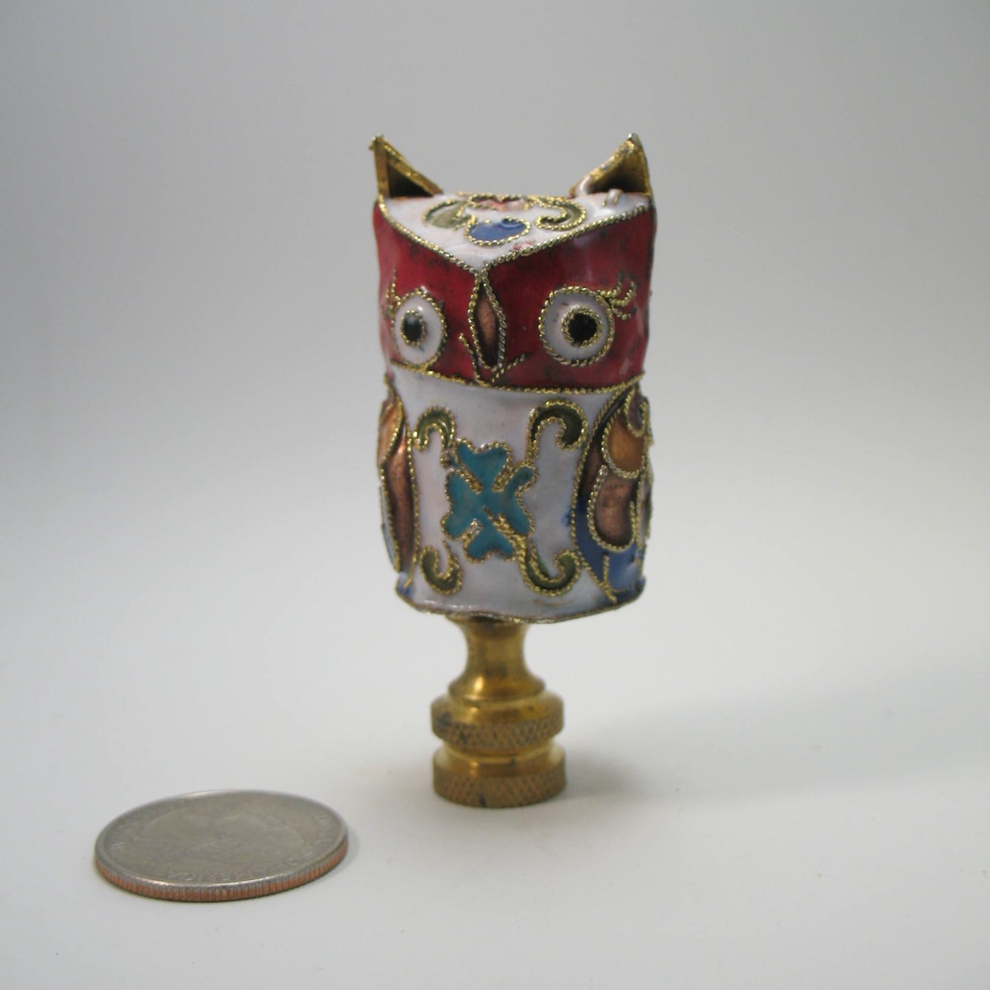 Lamp Finial Cloisonne Owl Multi Colors