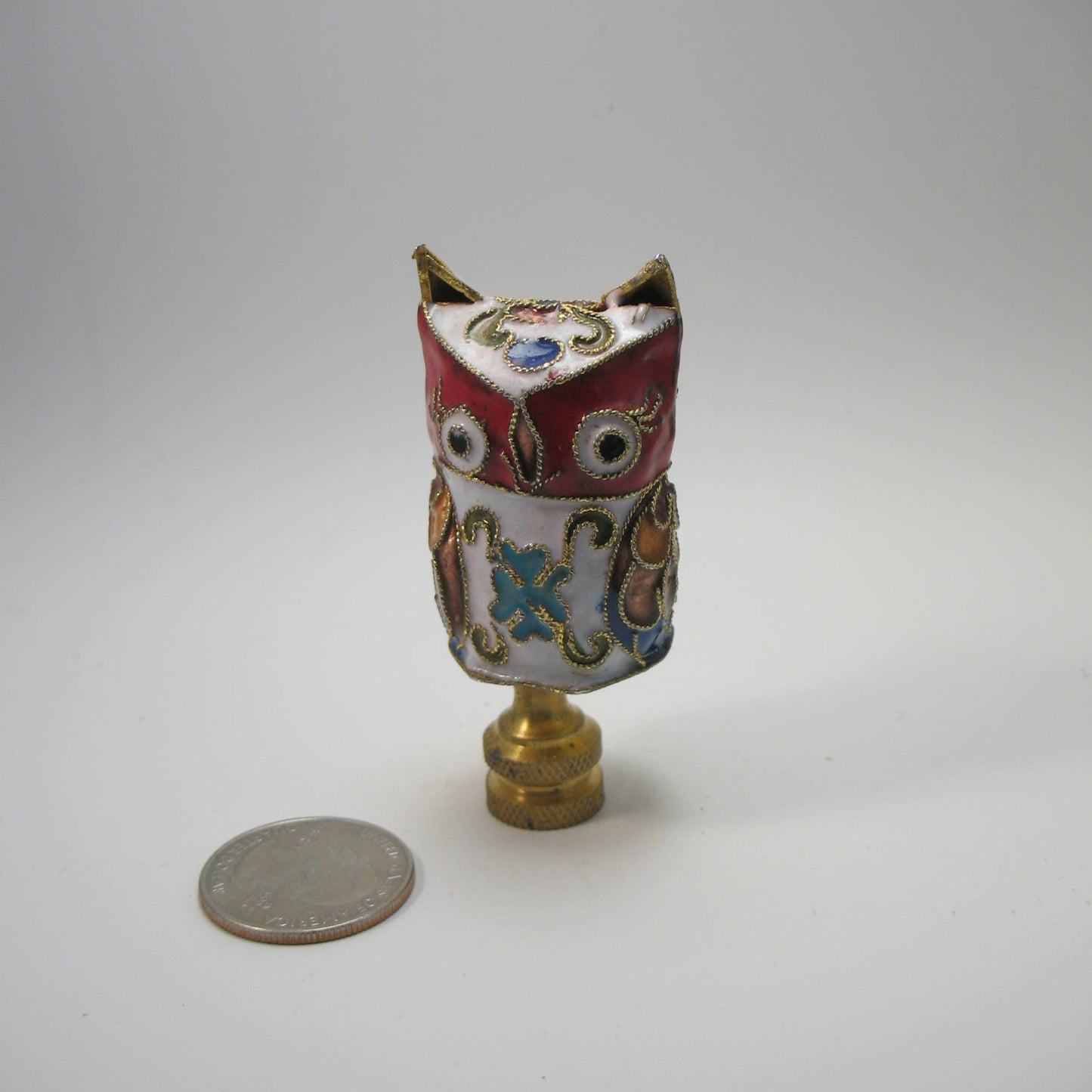 Lamp Finial Cloisonne Owl Multi Colors