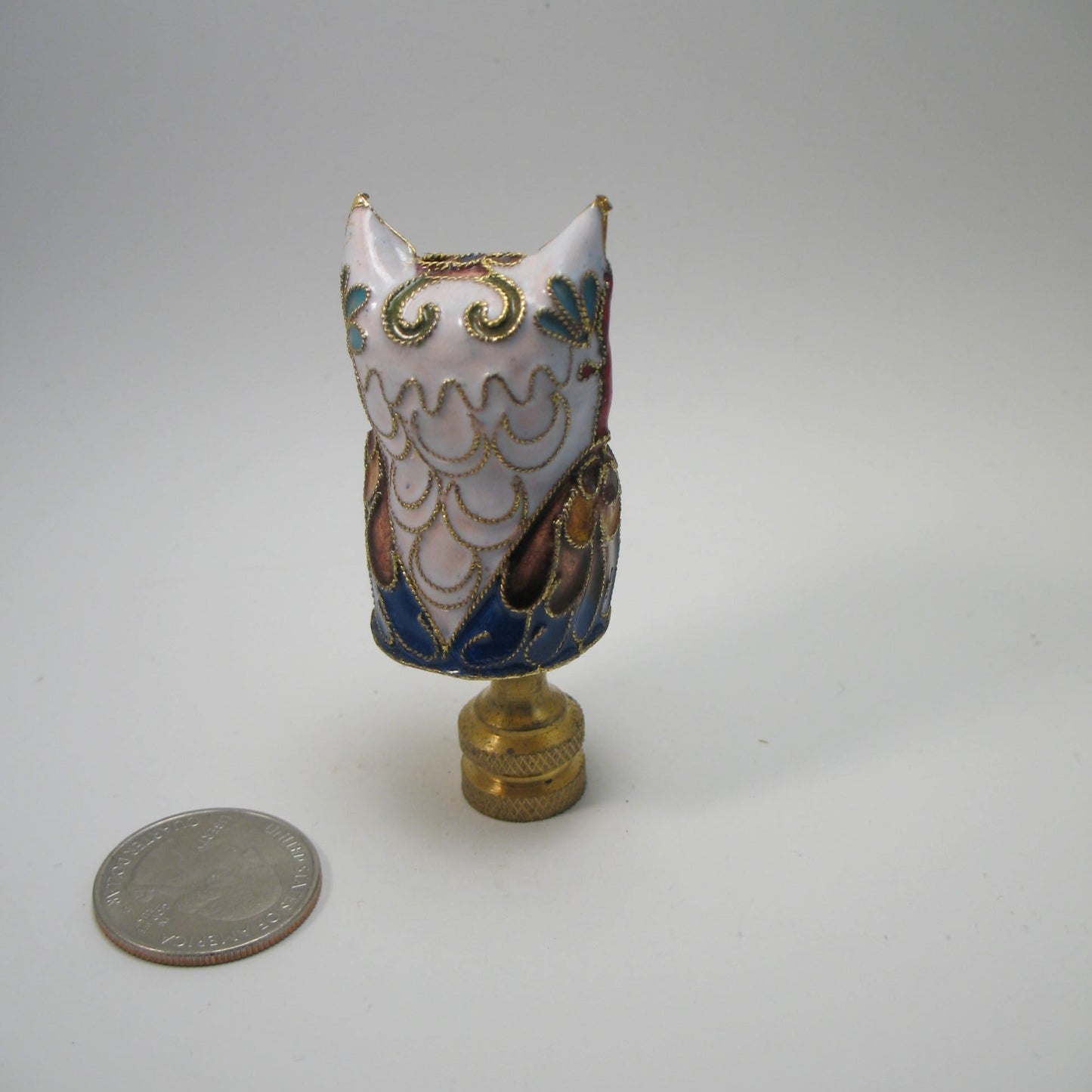 Lamp Finial Cloisonne Owl Multi Colors