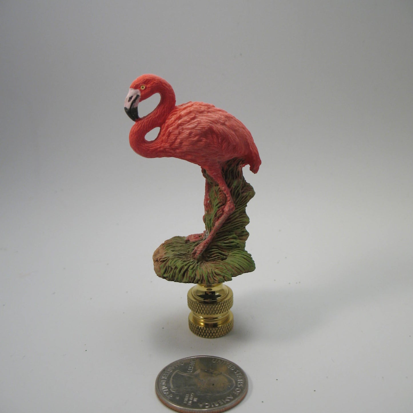 Bird Lamp Finial: Deep Pink Resin Flamingo 3 3/4 inch finial