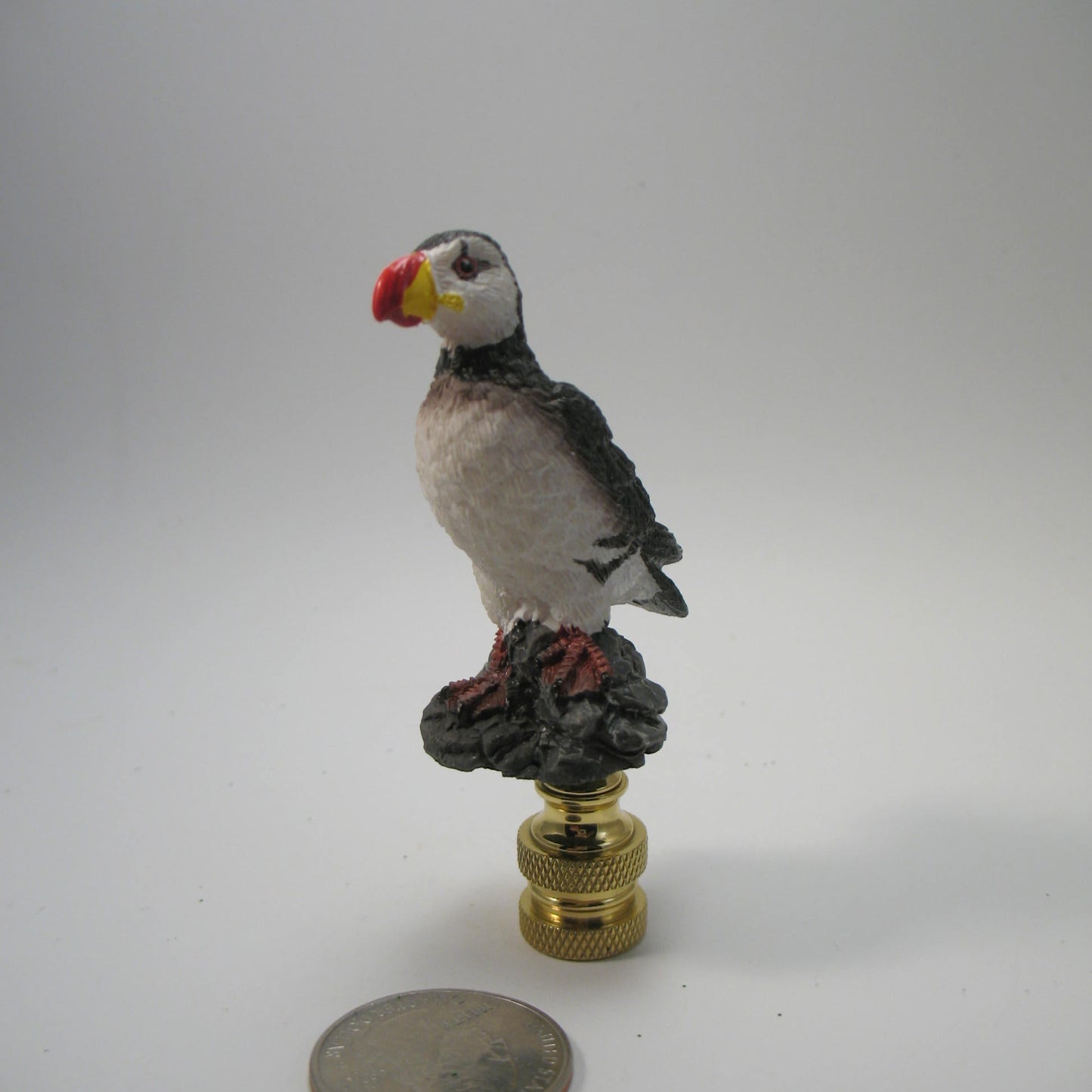 Bird Lamp Finial: Puffin 2 1/2 inch finial. Hand Painted, Made of Resin."