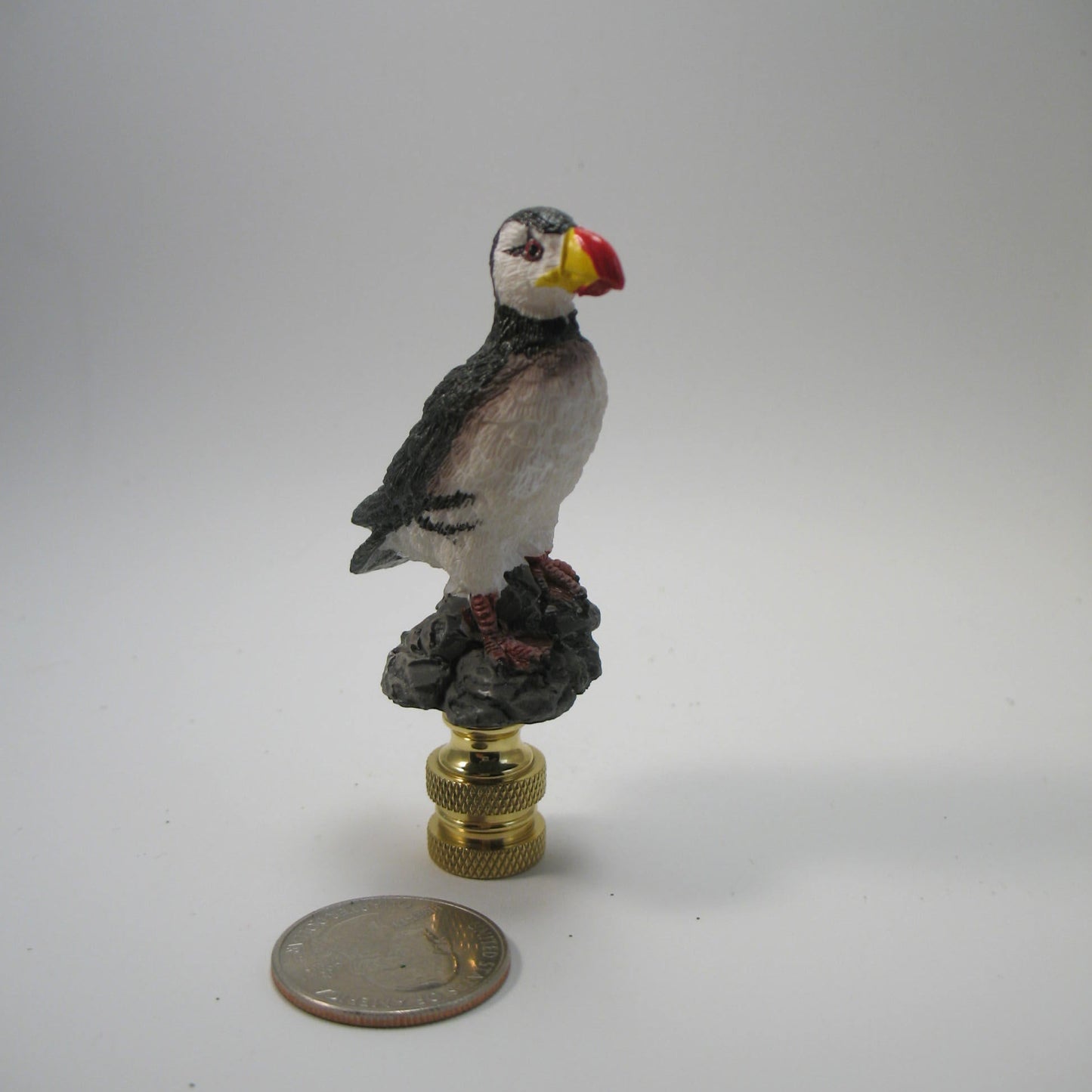 Bird Lamp Finial: Puffin 2 1/2 inch finial. Hand Painted, Made of Resin."