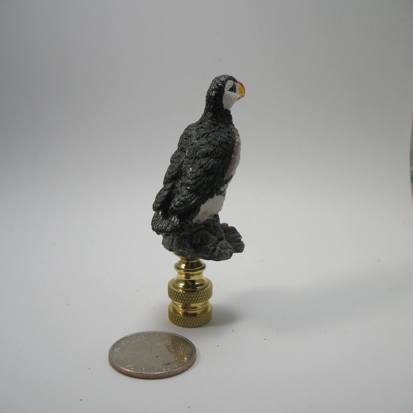 Bird Lamp Finial: Puffin 2 1/2 inch finial. Hand Painted, Made of Resin."