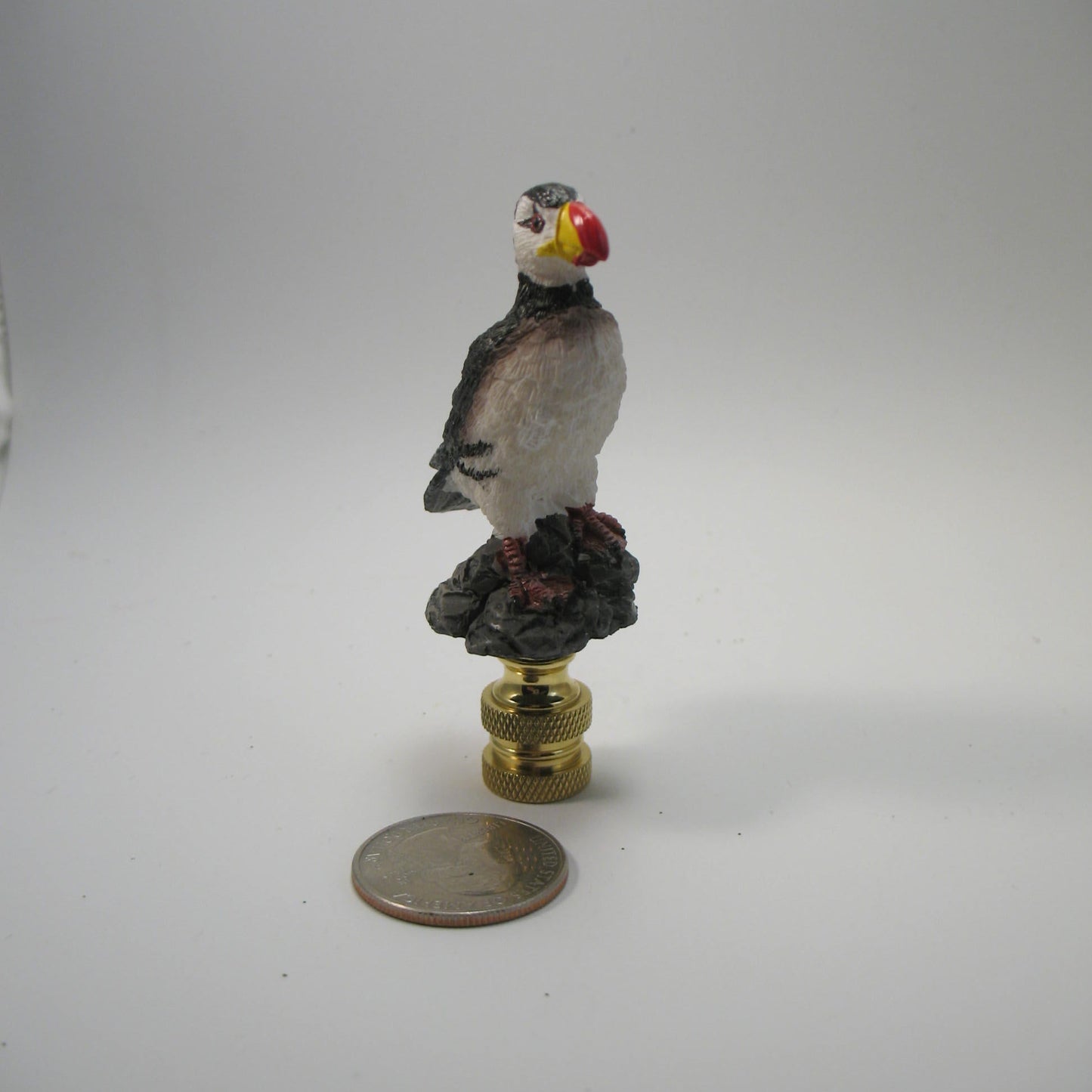 Bird Lamp Finial: Puffin 2 1/2 inch finial. Hand Painted, Made of Resin."