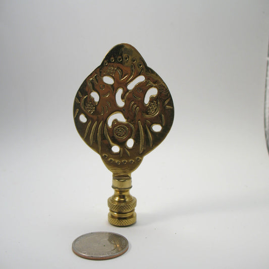 Finial:  Brass Fish Symbol. 3 1/2" overall