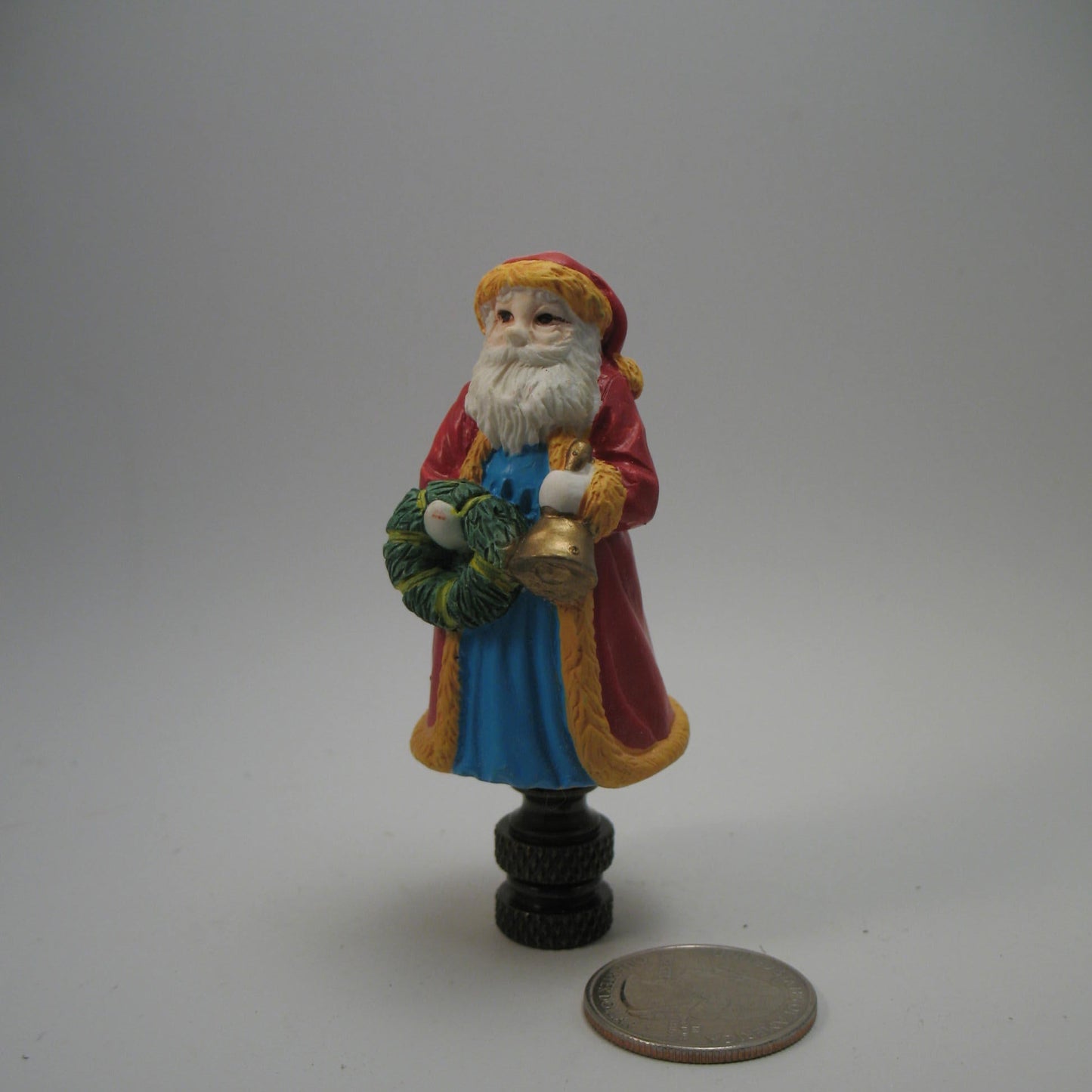 Finial: Small Santa Bell and Wreath.  3" overall