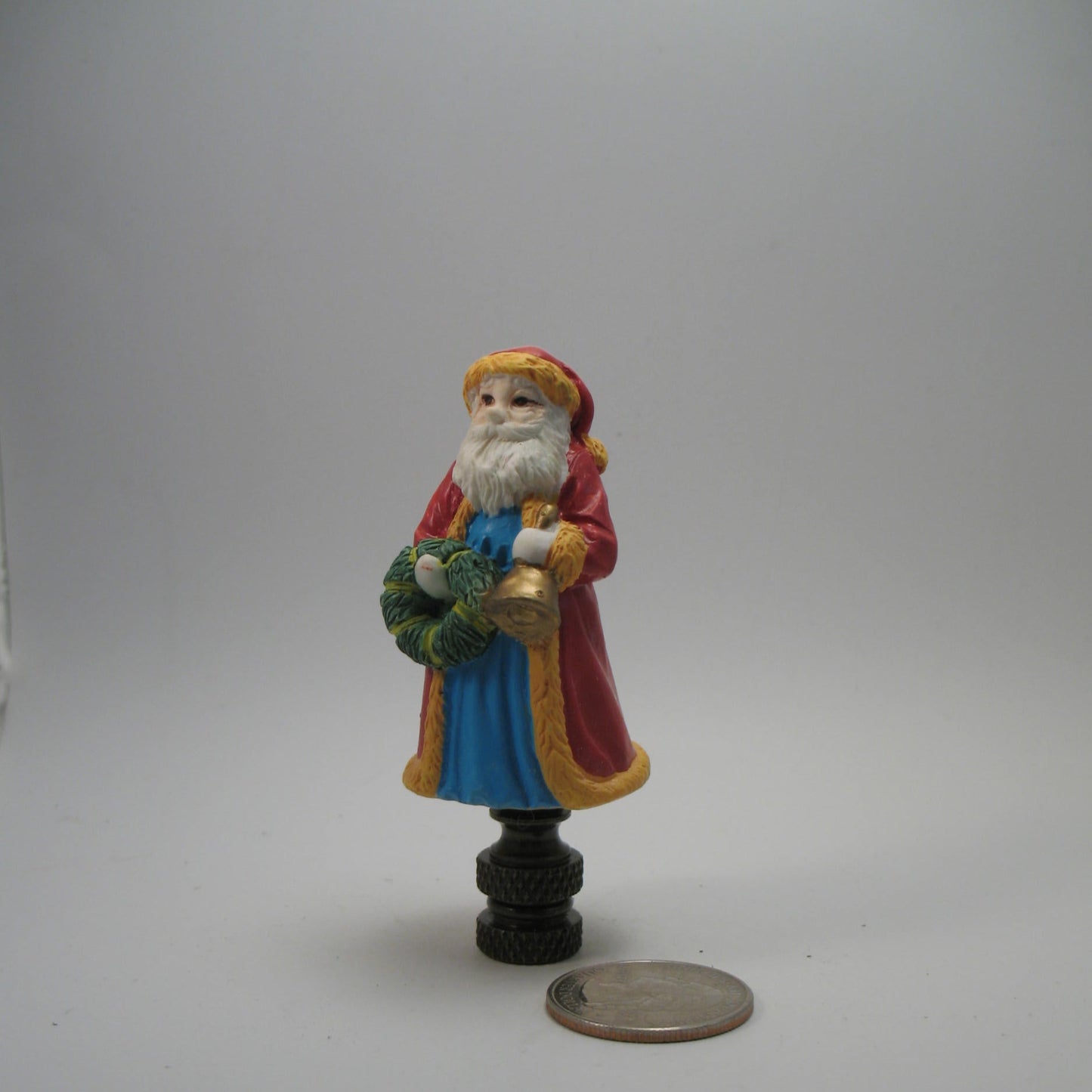 Finial: Small Santa Bell and Wreath.  3" overall