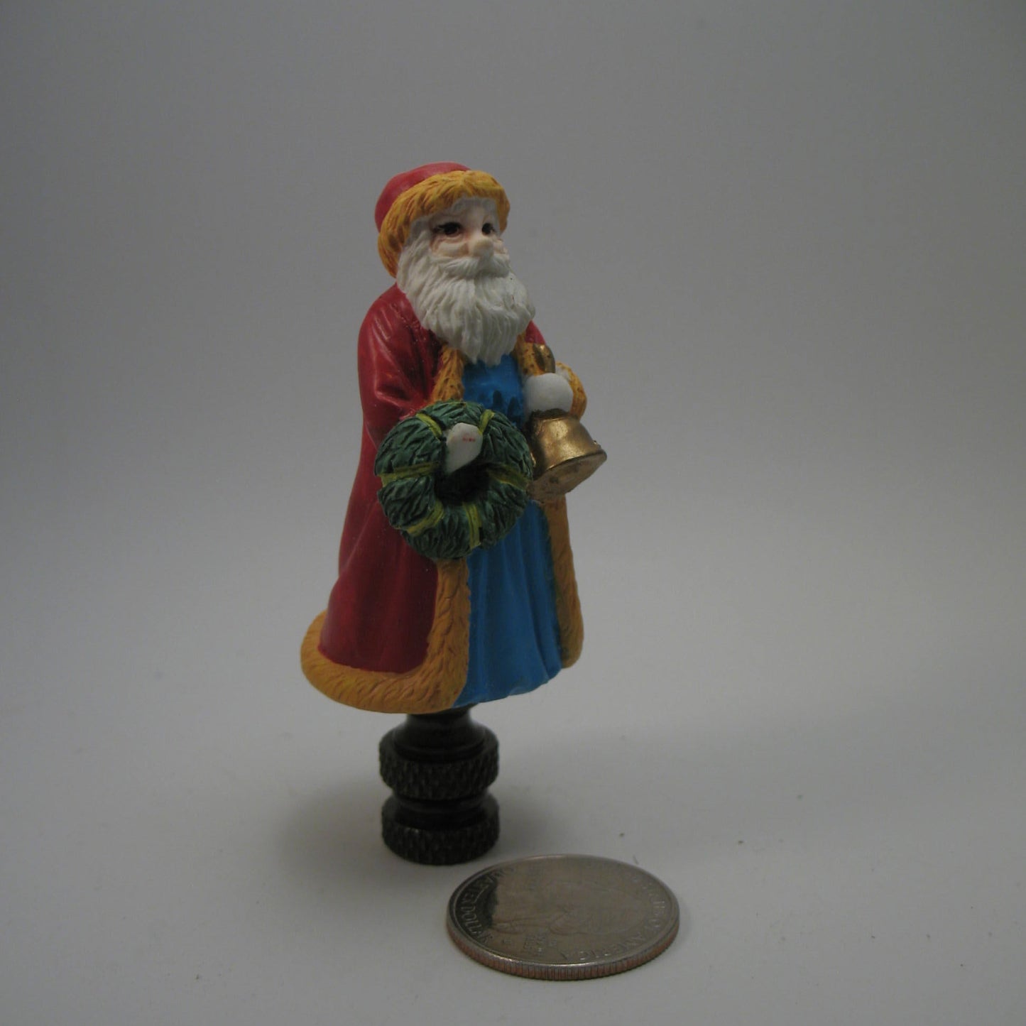 Finial: Small Santa Bell and Wreath.  3" overall