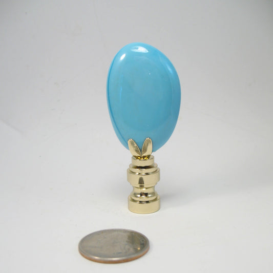 Oval Turquoise Glass Finial Brass Hardware
