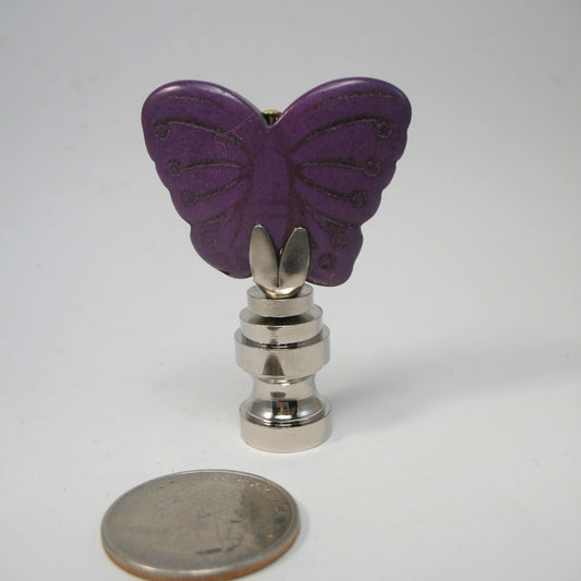 Lamp Finial Purple Stone Butterfly Silver Tone Hardware