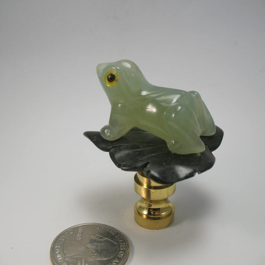 Lamp Finial Jade Like Stone Frog on a Leaf