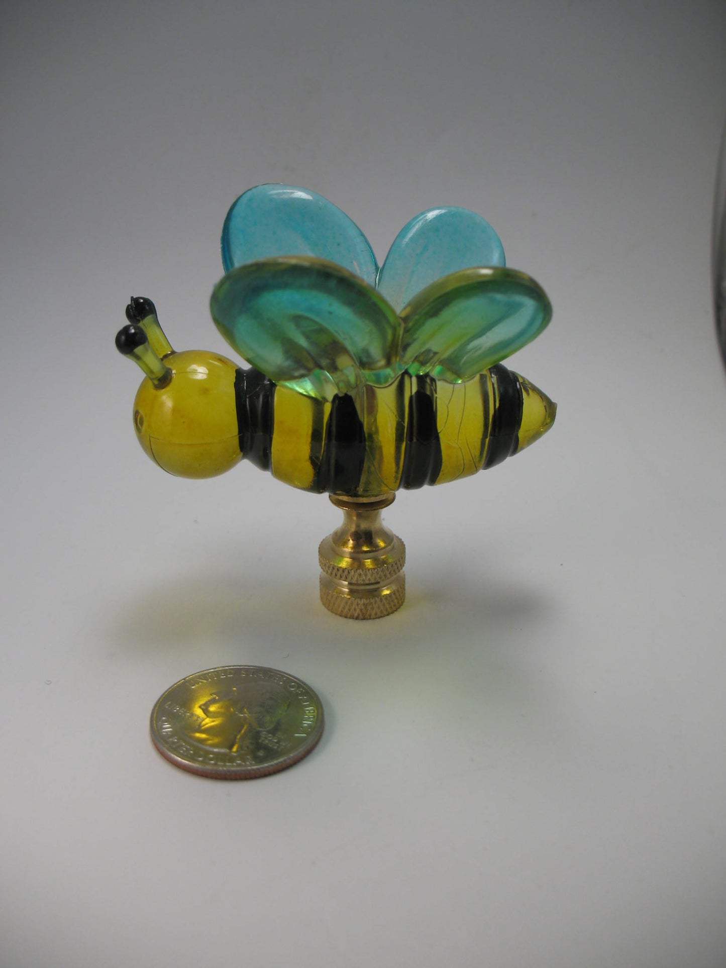 Lamp Finial Plastic Bee Blue and Yellow