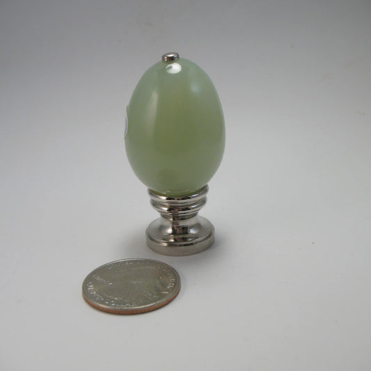 Large Green Jade Like Egg Silver Tone Hardware  J375