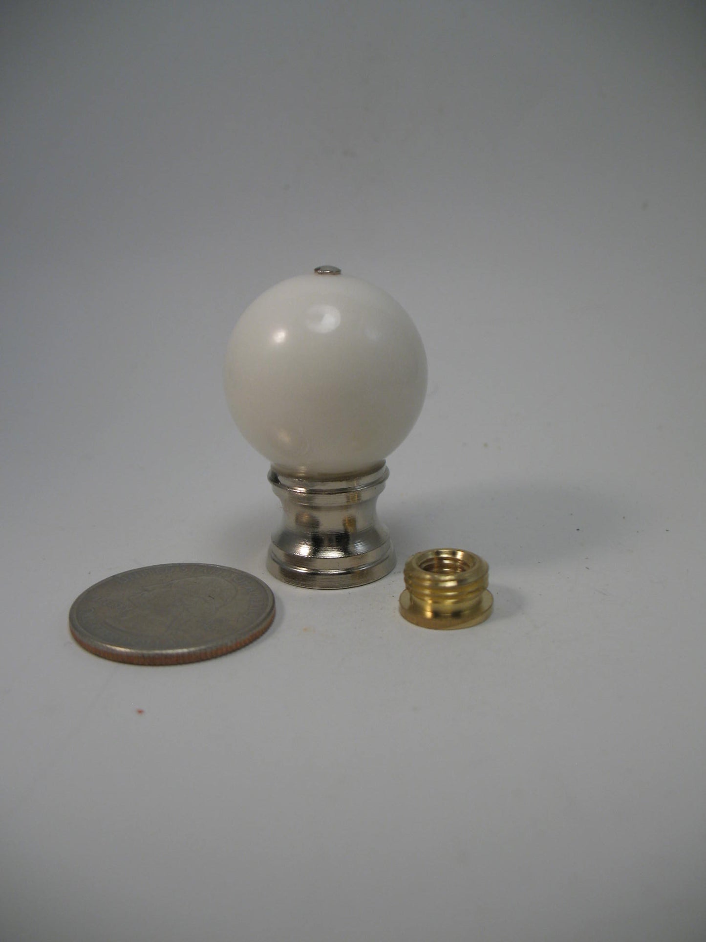 Lamp Finial White Stone 25mm Ball Silver Tone Hardware Dual Thread