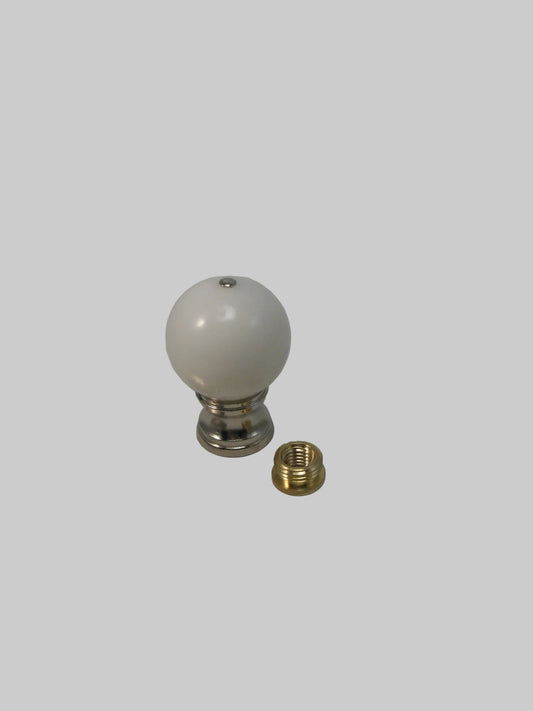 Lamp Finial White Stone 25mm Ball Silver Tone Hardware Dual Thread