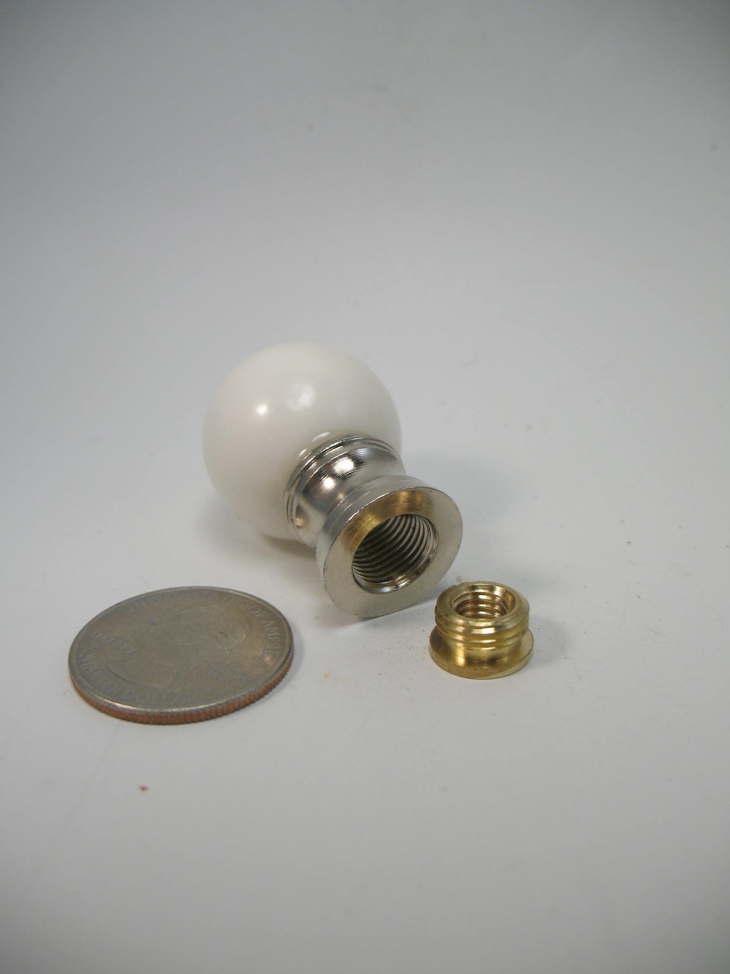 Lamp Finial White Stone 25mm Ball Silver Tone Hardware Dual Thread