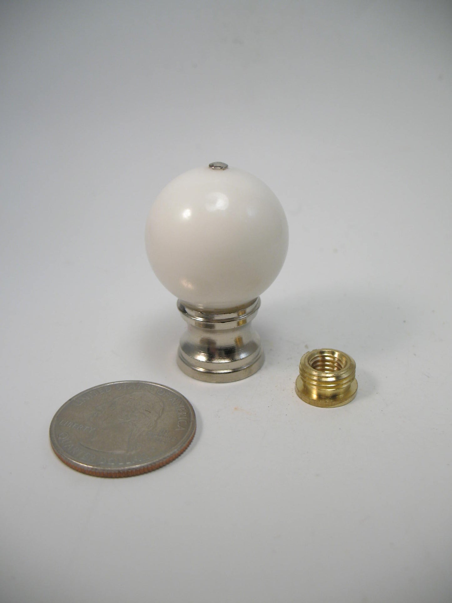 Lamp Finial White Stone 25mm Ball Silver Tone Hardware Dual Thread