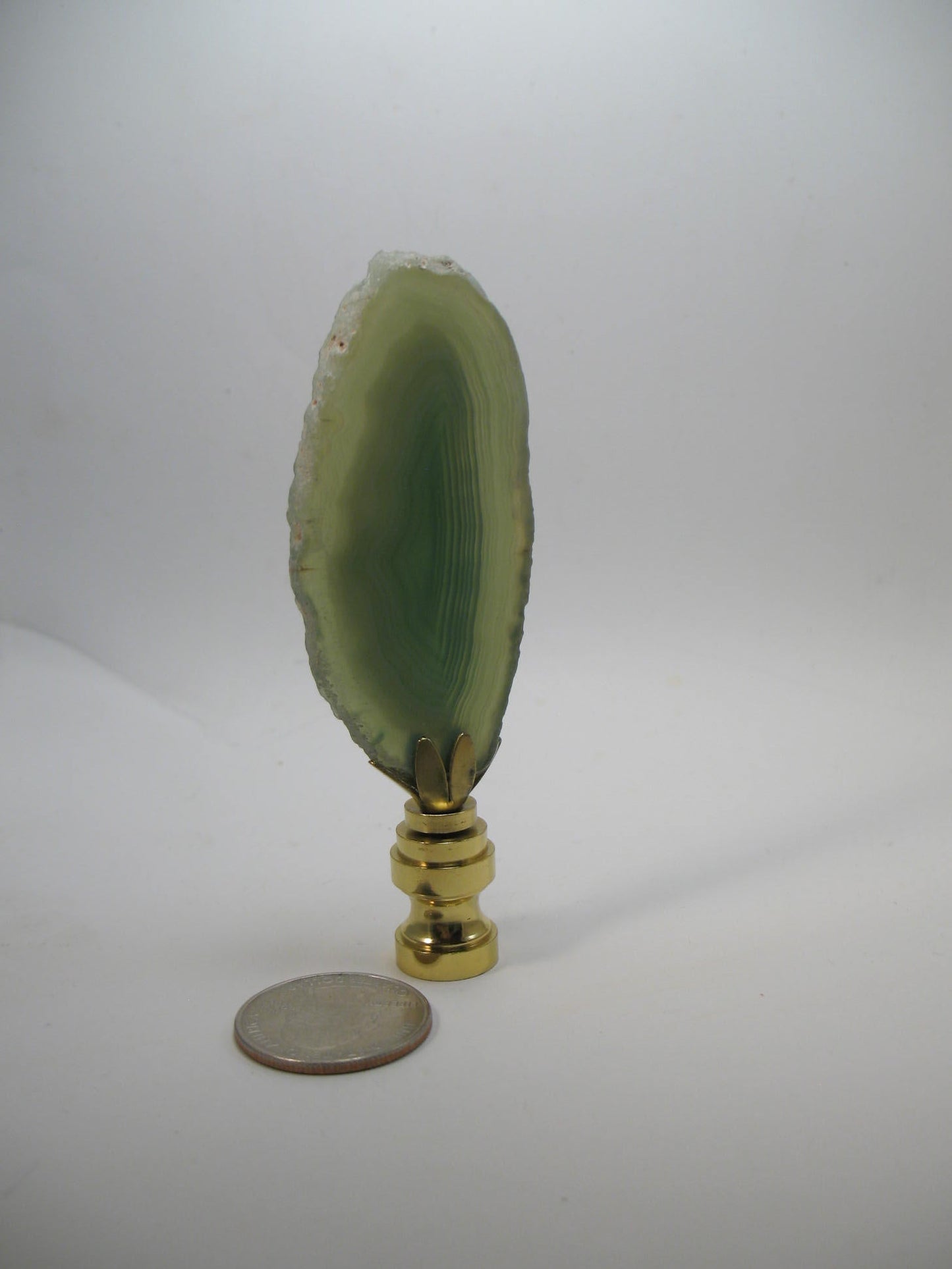 Lamp Finial Green Flat Agate Geode Brass Hardware