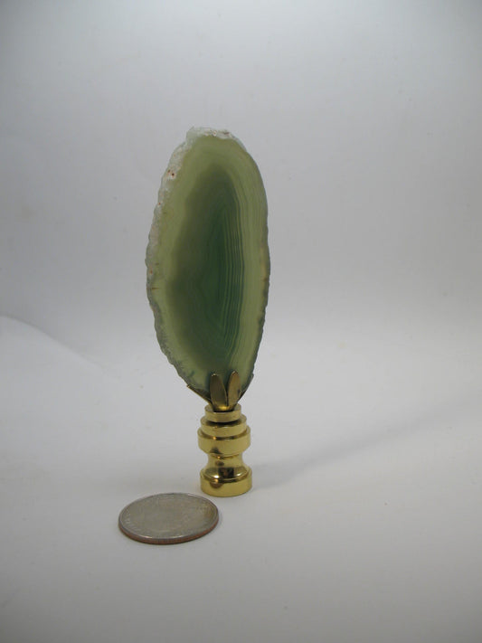 Lamp Finial Green Flat Agate Geode Brass Hardware