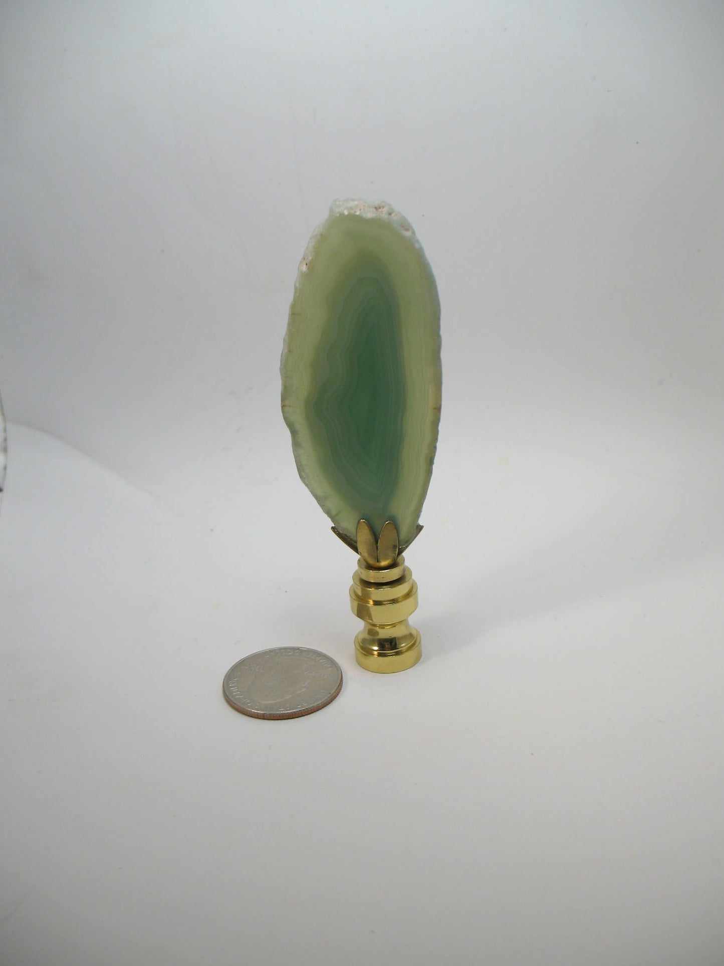 Lamp Finial Green Flat Agate Geode Brass Hardware
