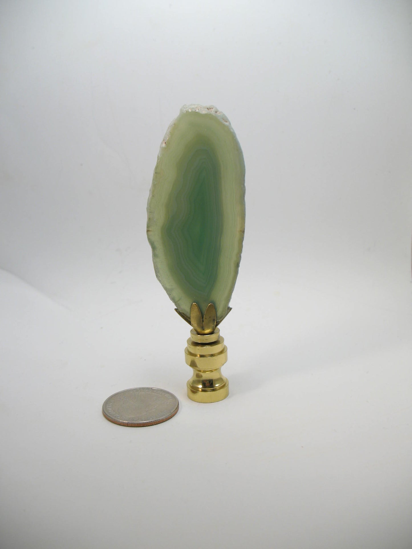 Lamp Finial Green Flat Agate Geode Brass Hardware