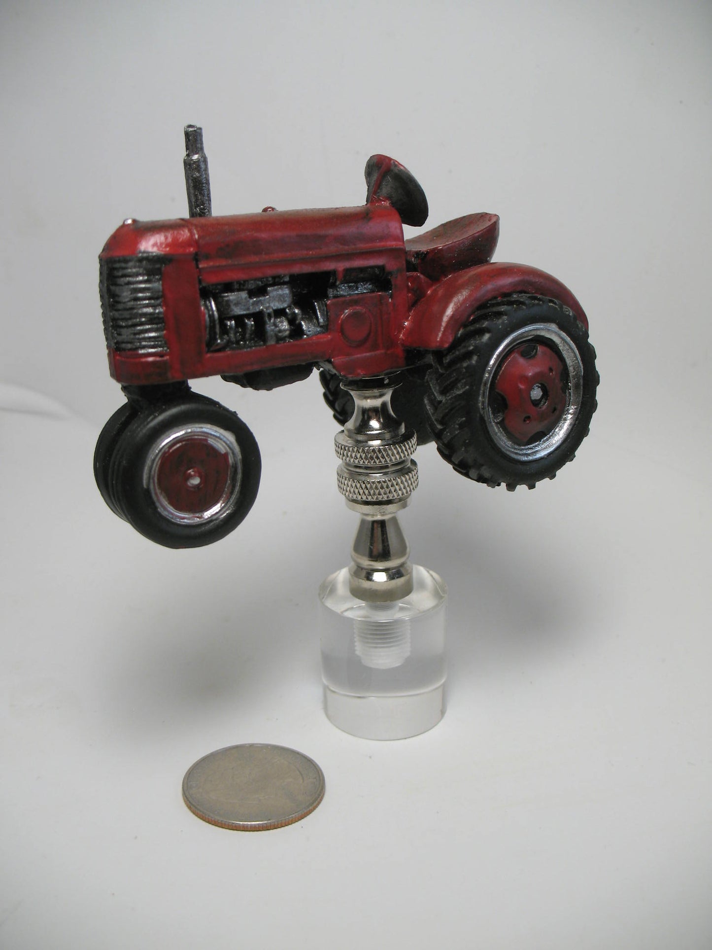 Lamp Finial Red and Chrome Tractor