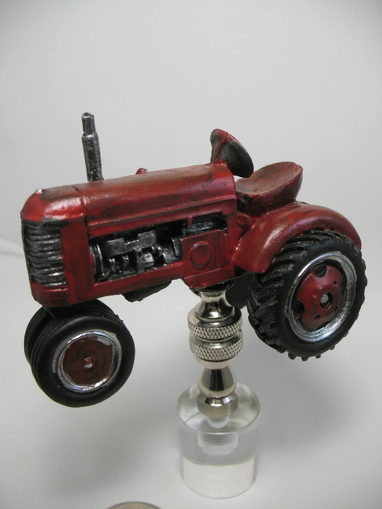 Lamp Finial Red and Chrome Tractor