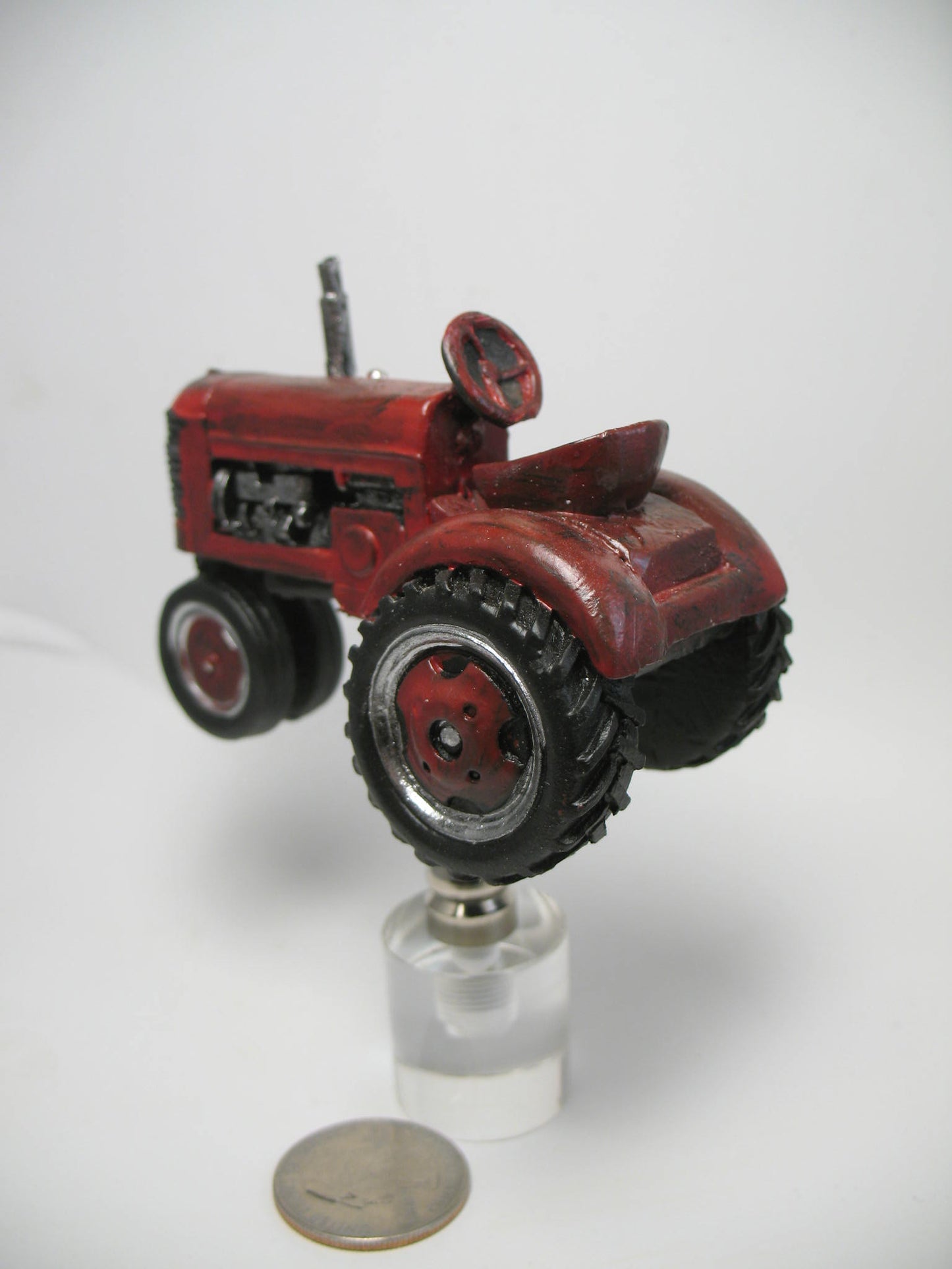 Lamp Finial Red and Chrome Tractor